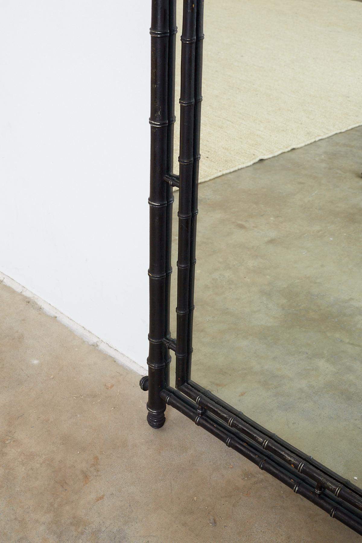 Faux Bamboo Chinoiserie Black Lacquered Mirror In Excellent Condition In Rio Vista, CA
