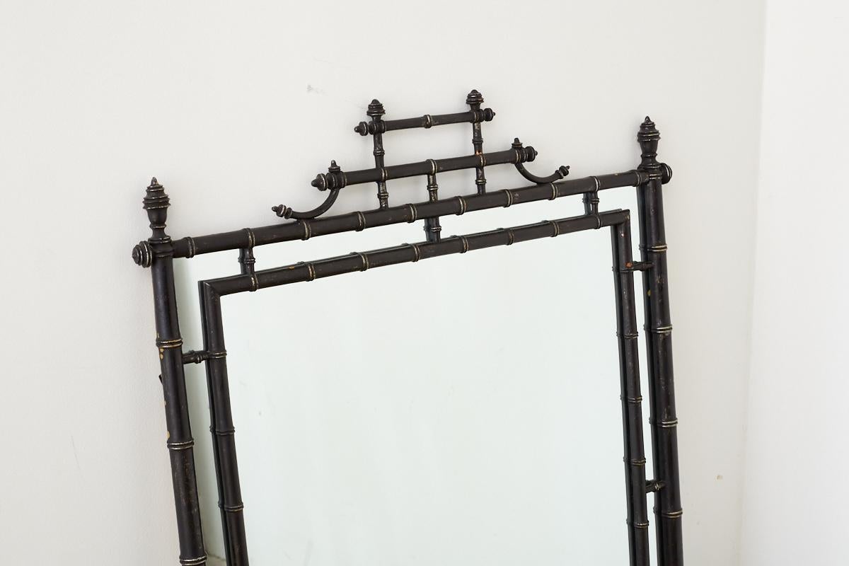 Faux Bamboo Chinoiserie Black Lacquered Mirror 2