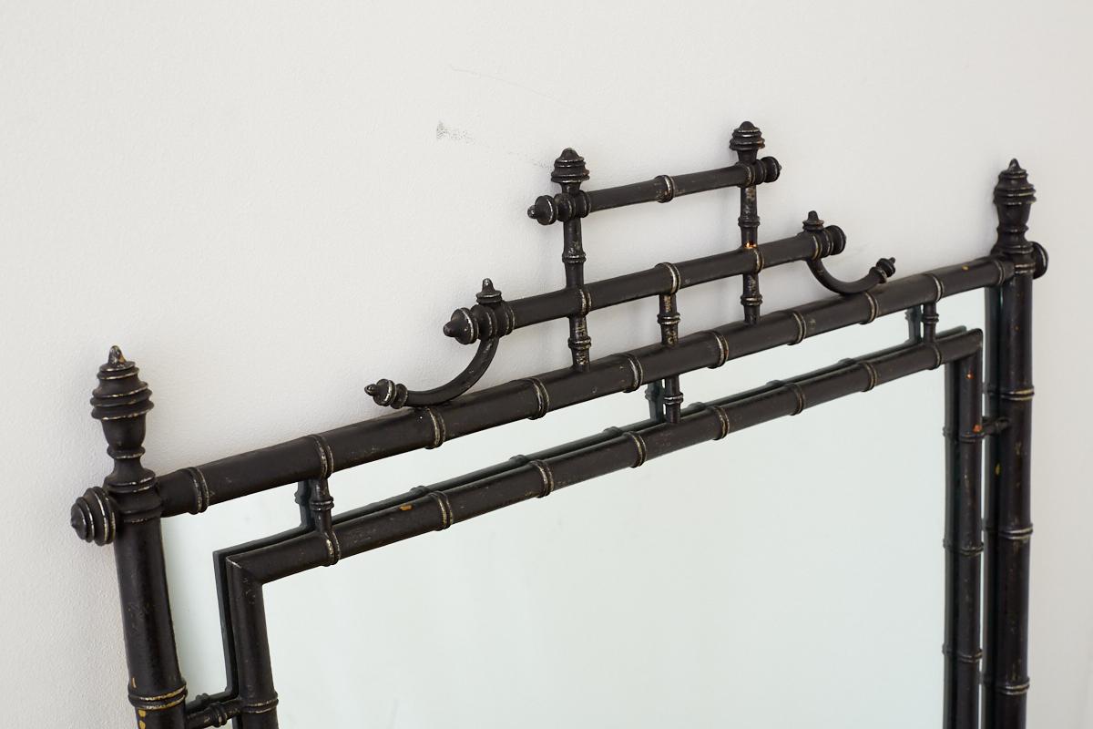 Faux Bamboo Chinoiserie Black Lacquered Mirror 3