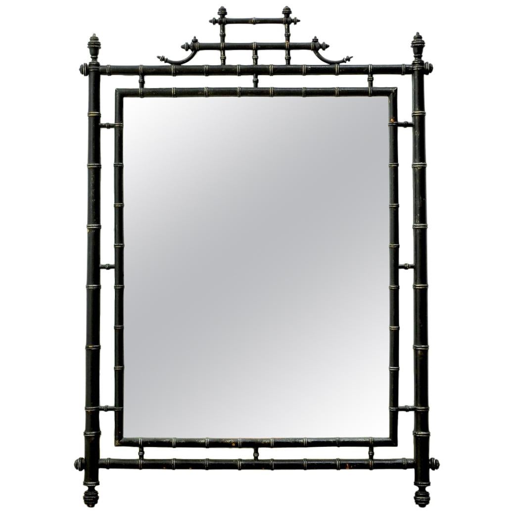 Faux Bamboo Chinoiserie Black Lacquered Mirror