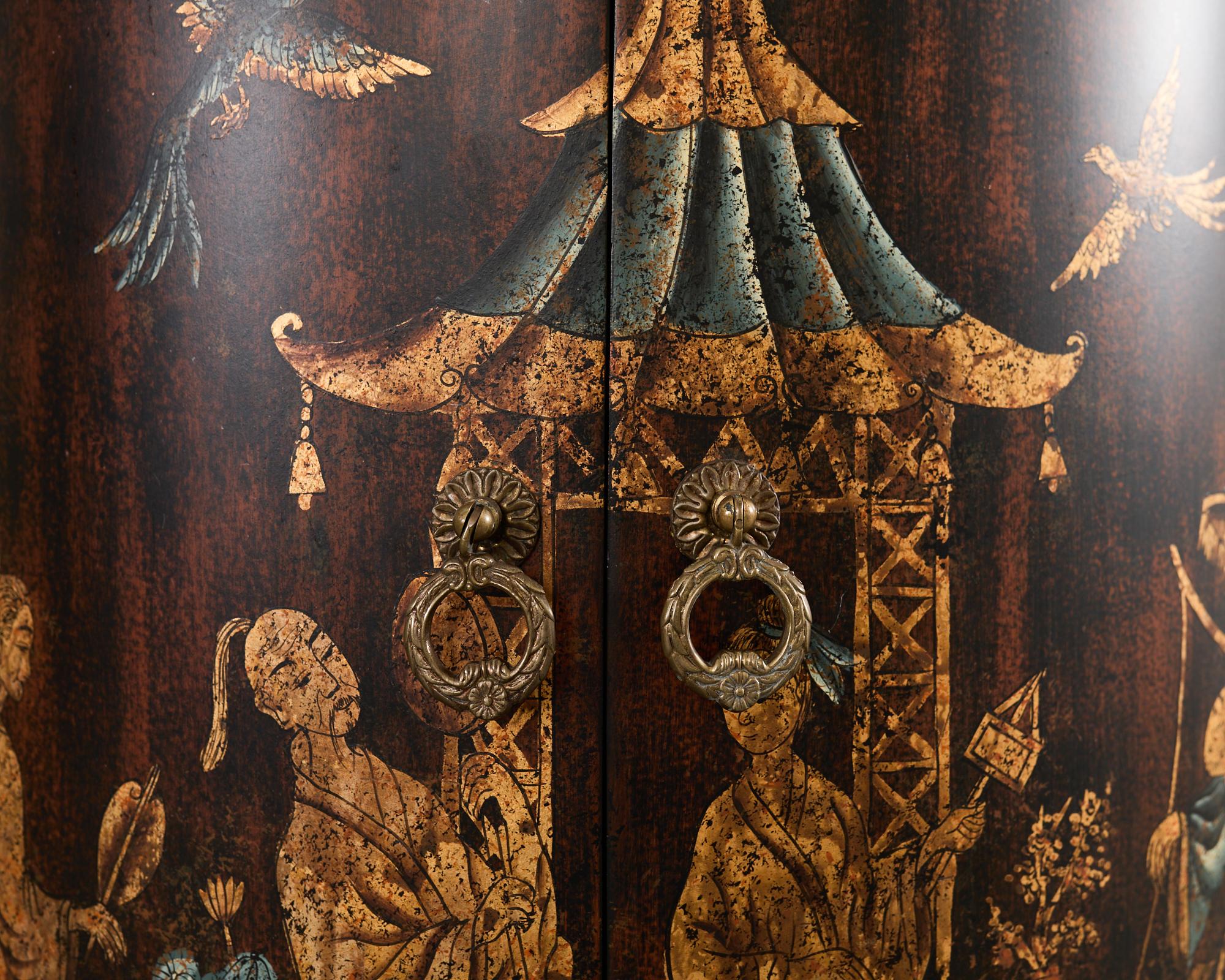 Meuble de bar sur stand en faux bambou décoré de Chinoiserie en vente 3