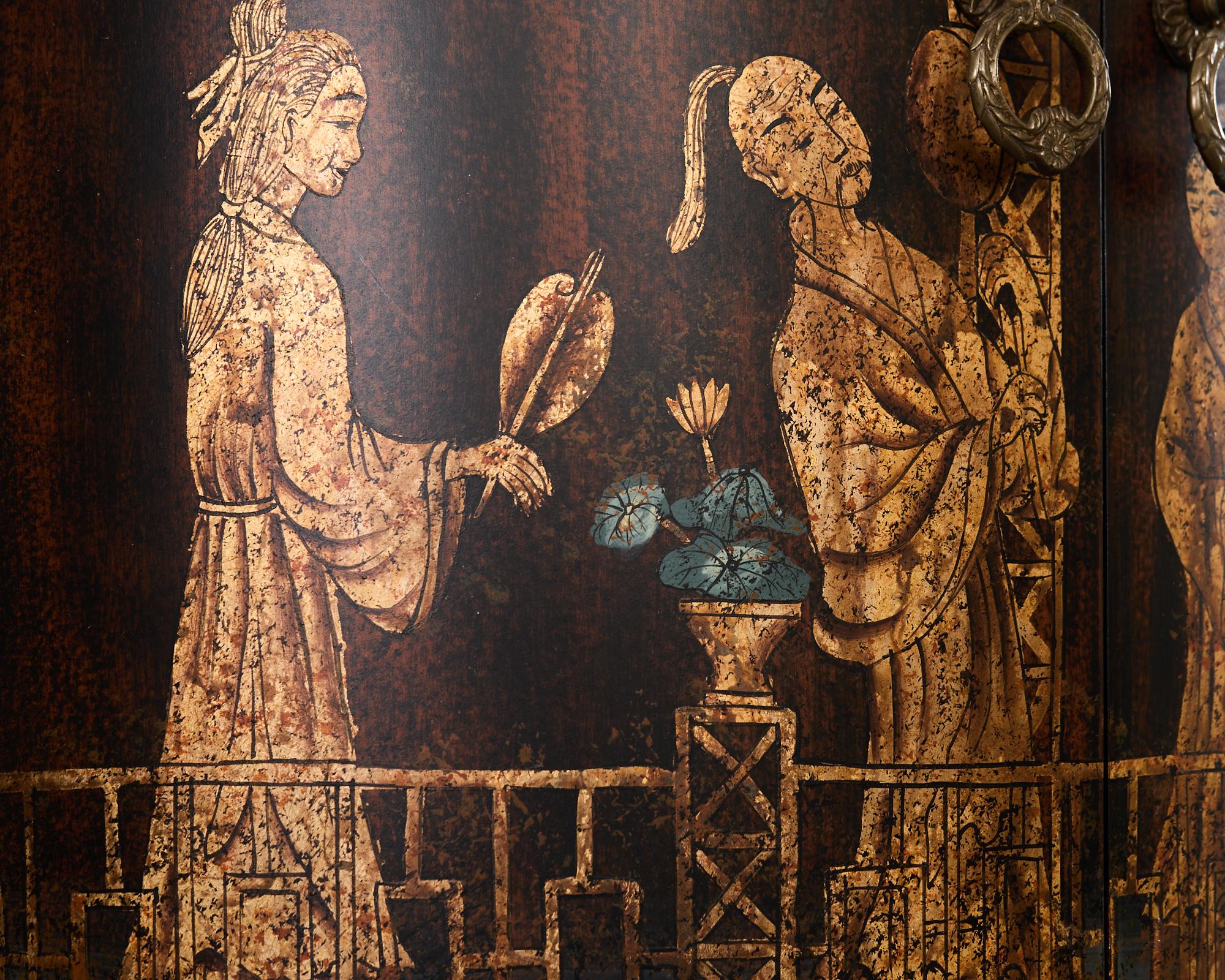 Meuble de bar sur stand en faux bambou décoré de Chinoiserie en vente 9