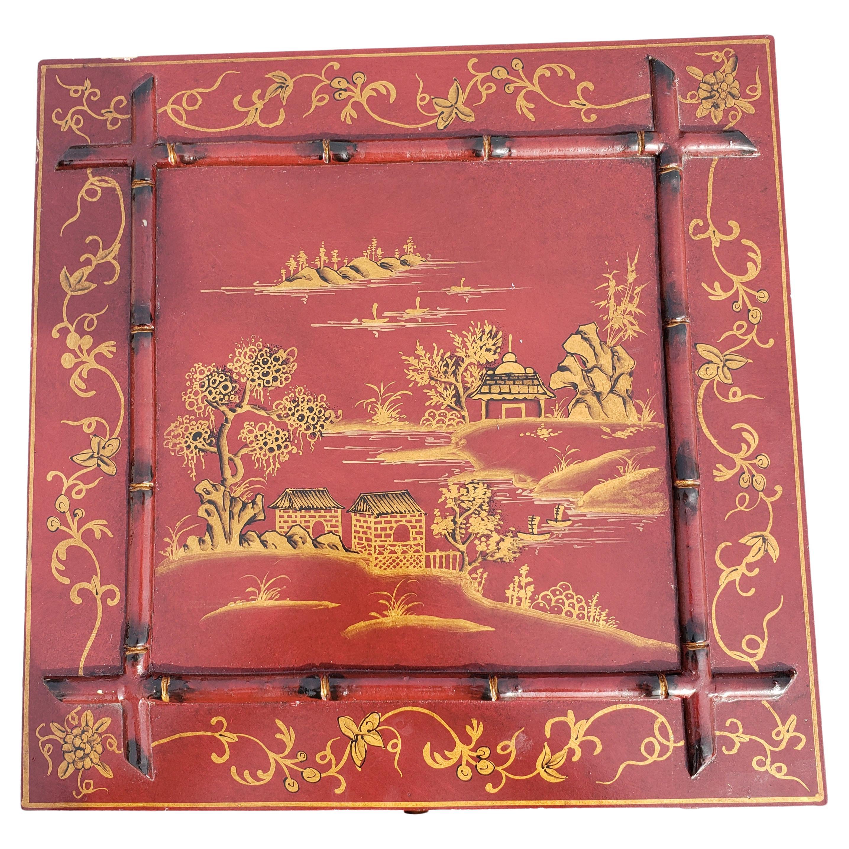 Faux Bamboo Chinoiserie Decorated Box Table Filing Cabinet 2