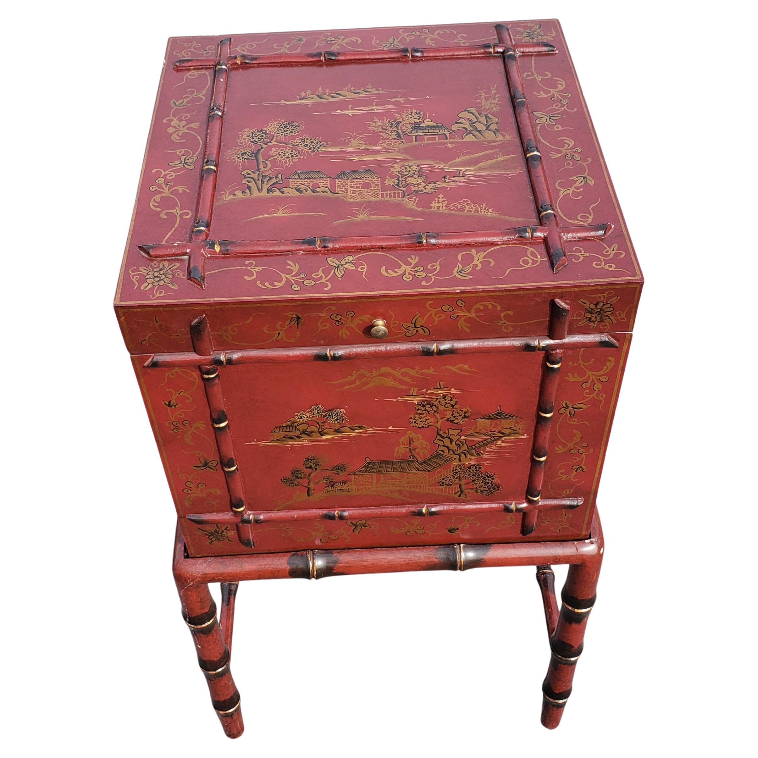 Faux Bamboo Chinoiserie Decorated Box Table Filing Cabinet 3