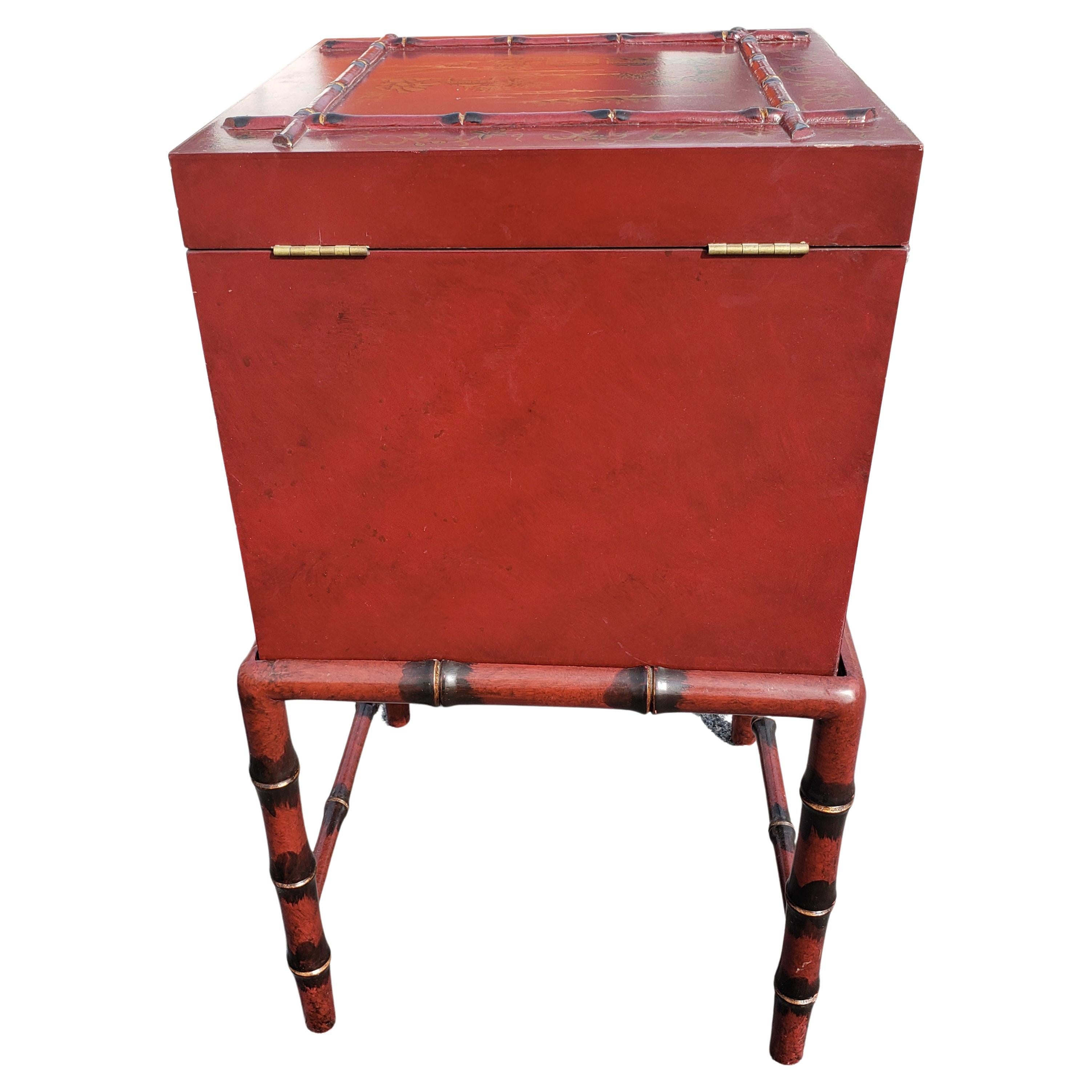 Faux Bamboo Chinoiserie Decorated Box Table Filing Cabinet 4