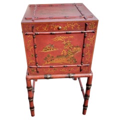 Faux Bamboo Chinoiserie Decorated Box Table Filing Cabinet