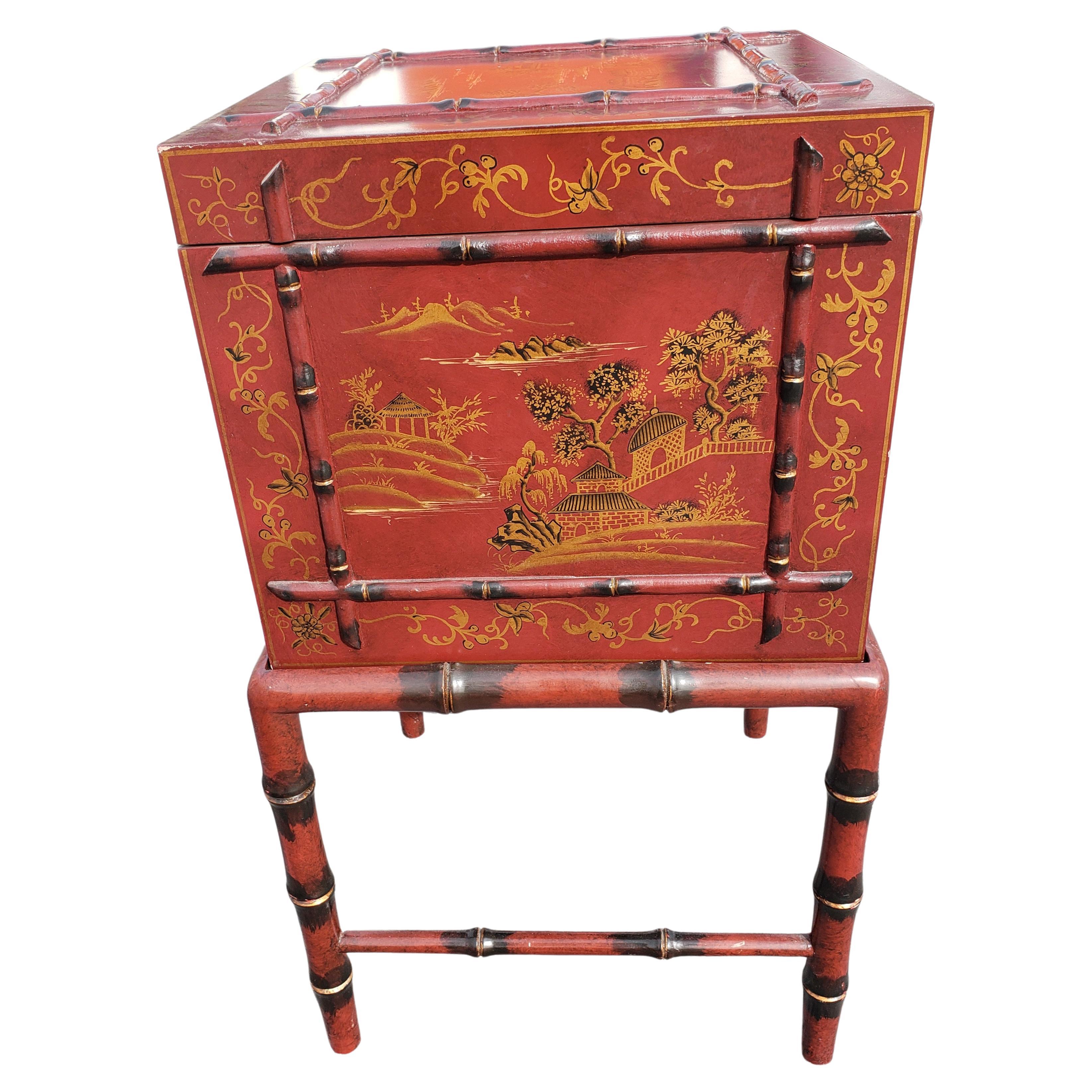 Faux Bamboo Chinoiserie Decorated Box Table Filing Cabinet 1