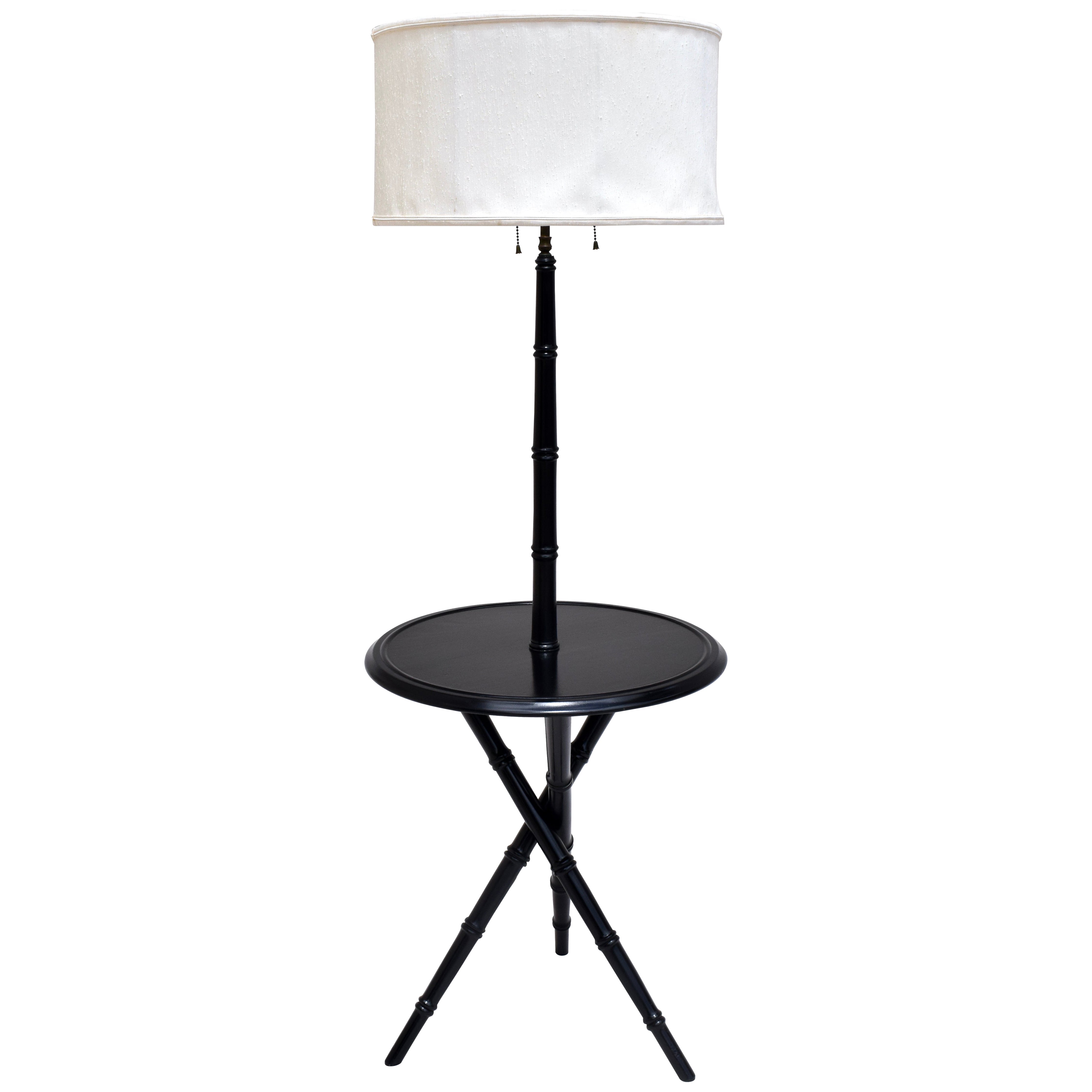 Faux Bamboo Chinoiserie End Table Floor Lamp For Sale