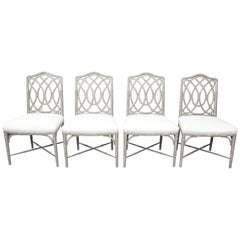 Faux Bamboo Chinoiserie Gray Painted Dining Chairs, set of 4