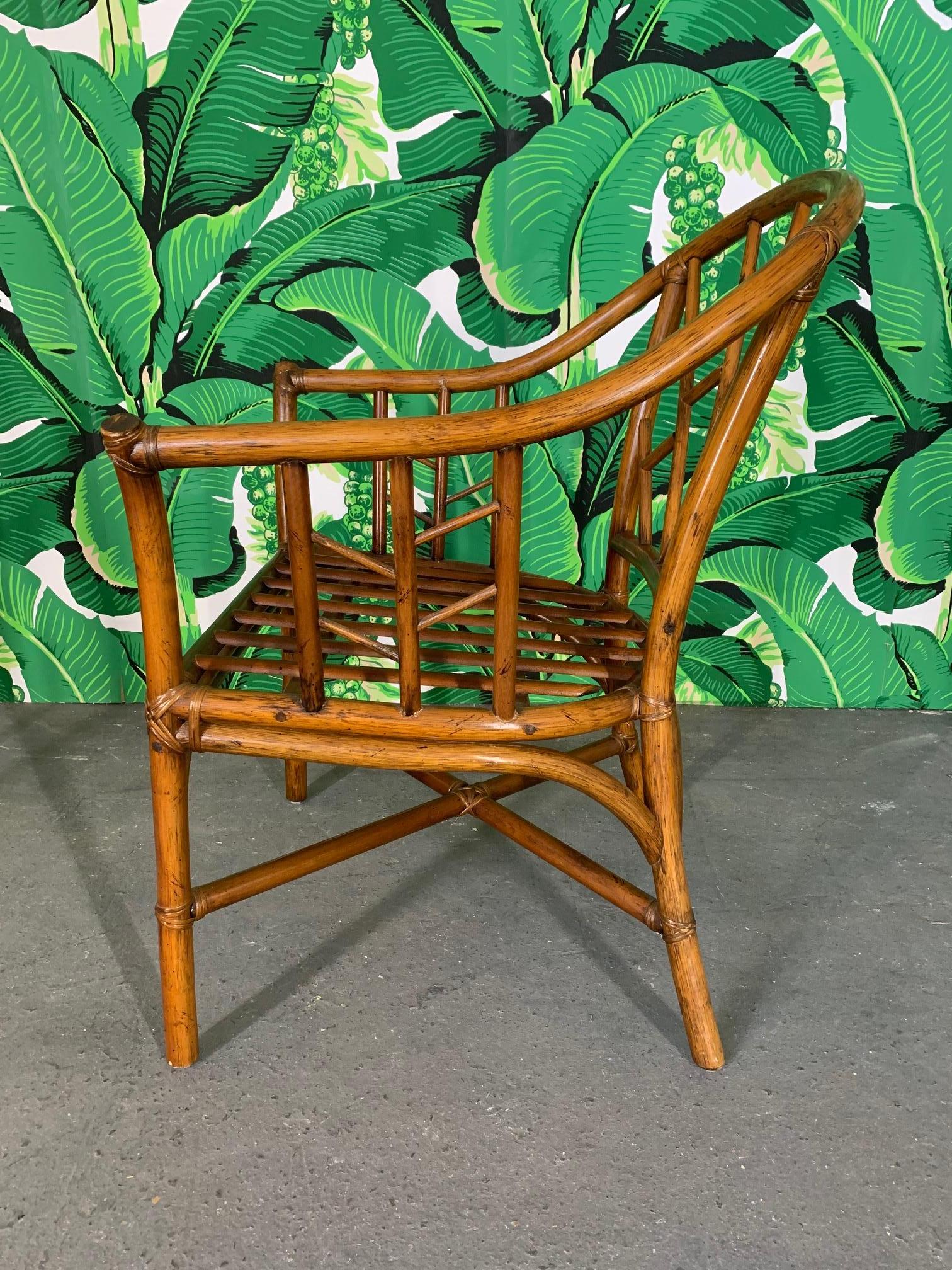 Hollywood Regency Faux Bamboo Chinoiserie Rattan Armchairs, Set of 6