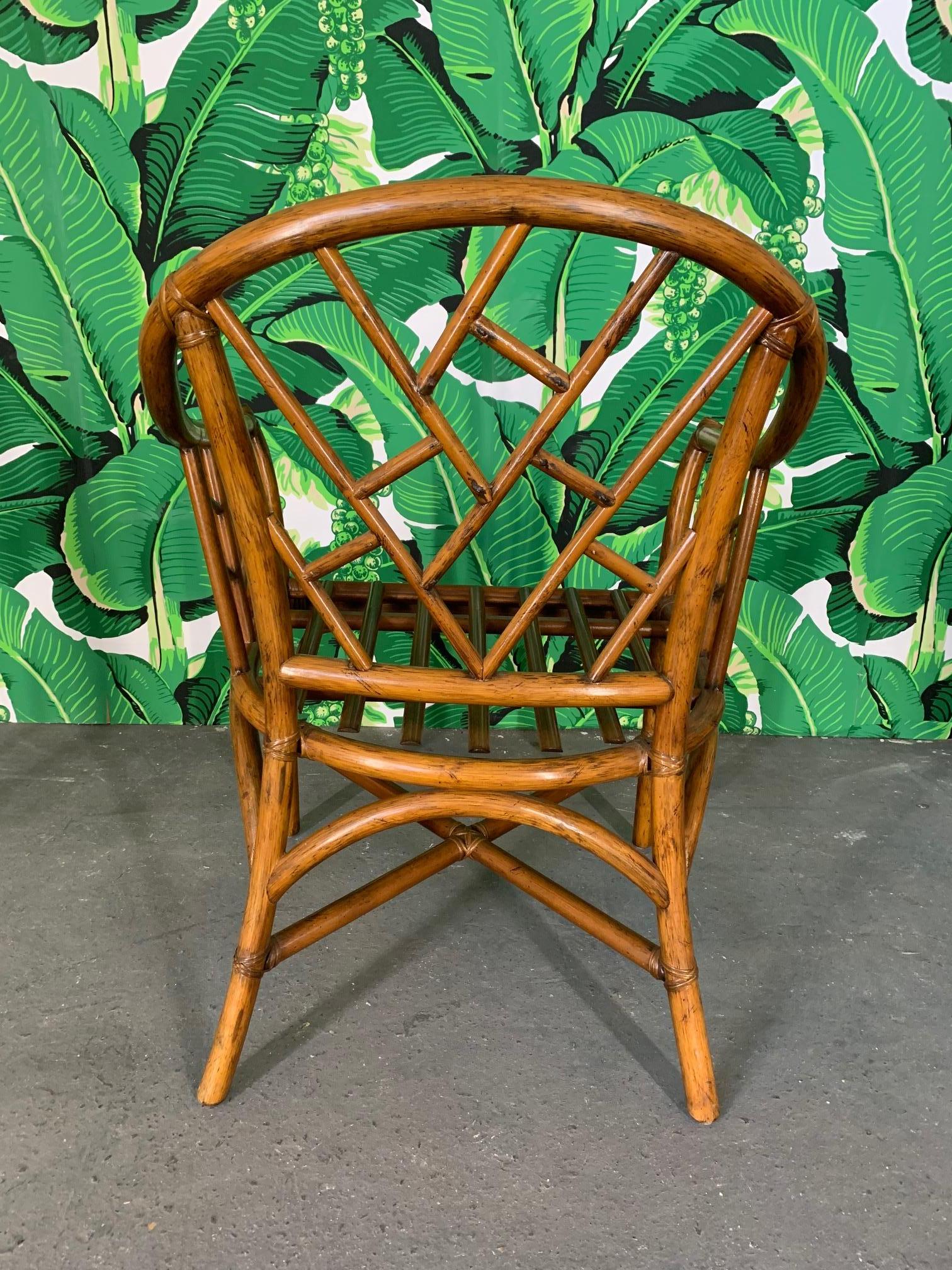 Faux Bamboo Chinoiserie Rattan Armchairs, Set of 6 In Good Condition In Jacksonville, FL