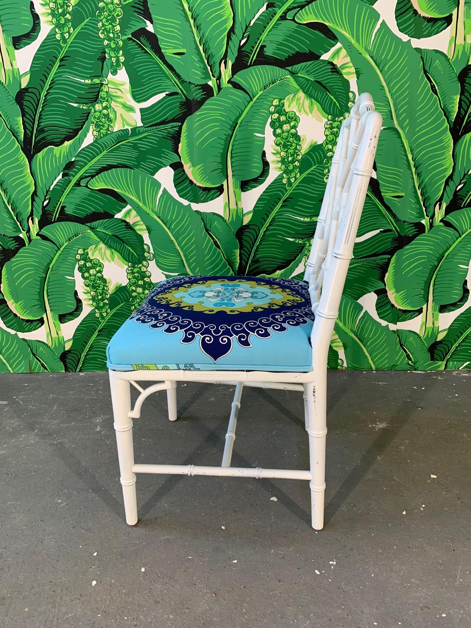 Faux Bamboo Chinoiserie Style Dining Chairs, Set of 4 In Good Condition In Jacksonville, FL