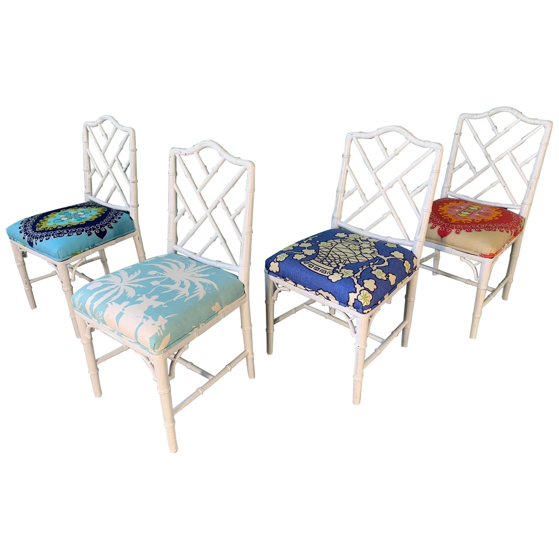 Faux Bamboo Chinoiserie Style Dining Chairs, Set of 4