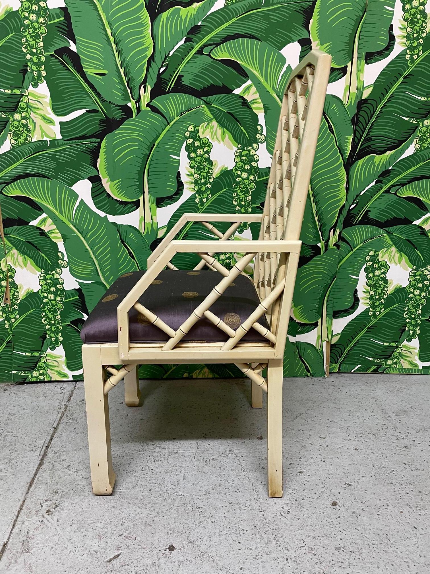 Faux Bamboo Chinoiserie Style Dining Chairs, Set of 8 In Good Condition In Jacksonville, FL