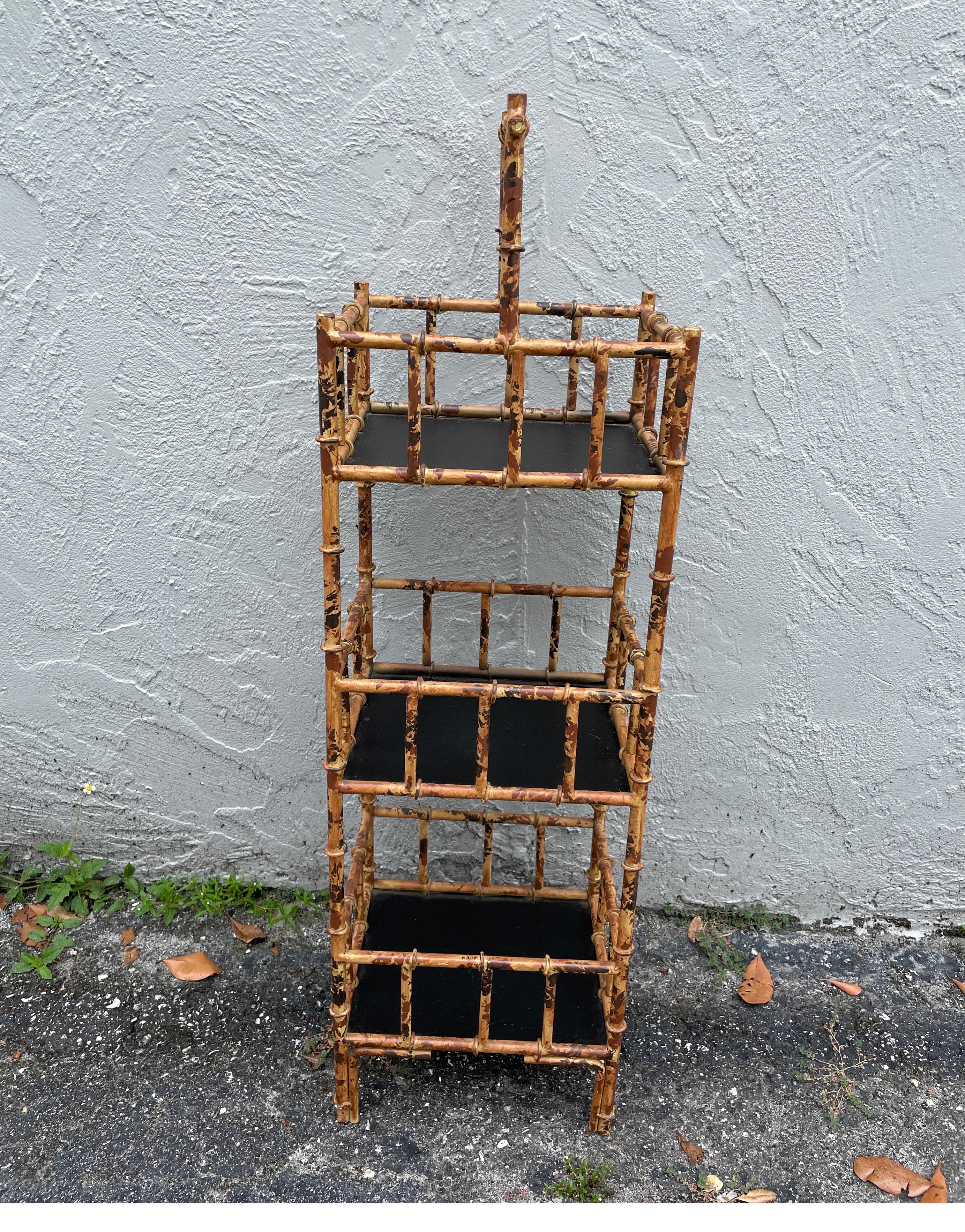 20th Century Faux Bamboo Chinoiserie Style Three Tier Tole Stand