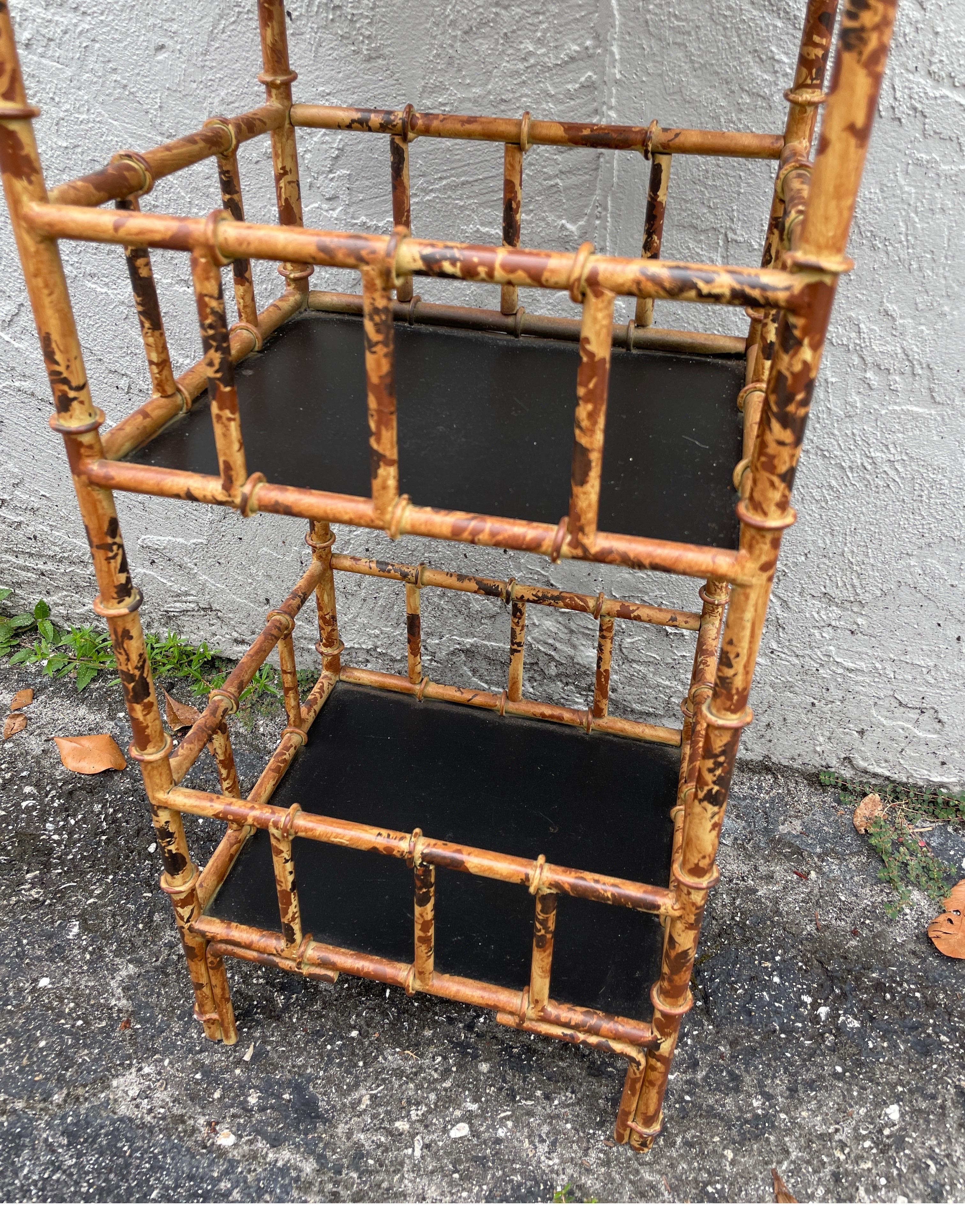 Tôle Faux Bamboo Chinoiserie Style Three Tier Tole Stand