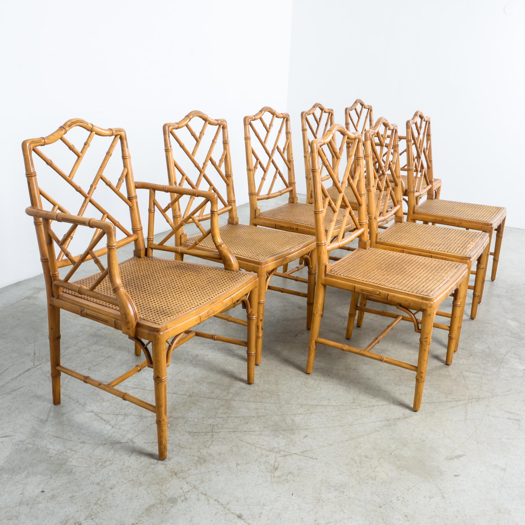 Chinese Chippendale Faux Bamboo Chippendale Chinese Dining Chairs, Set of Eight