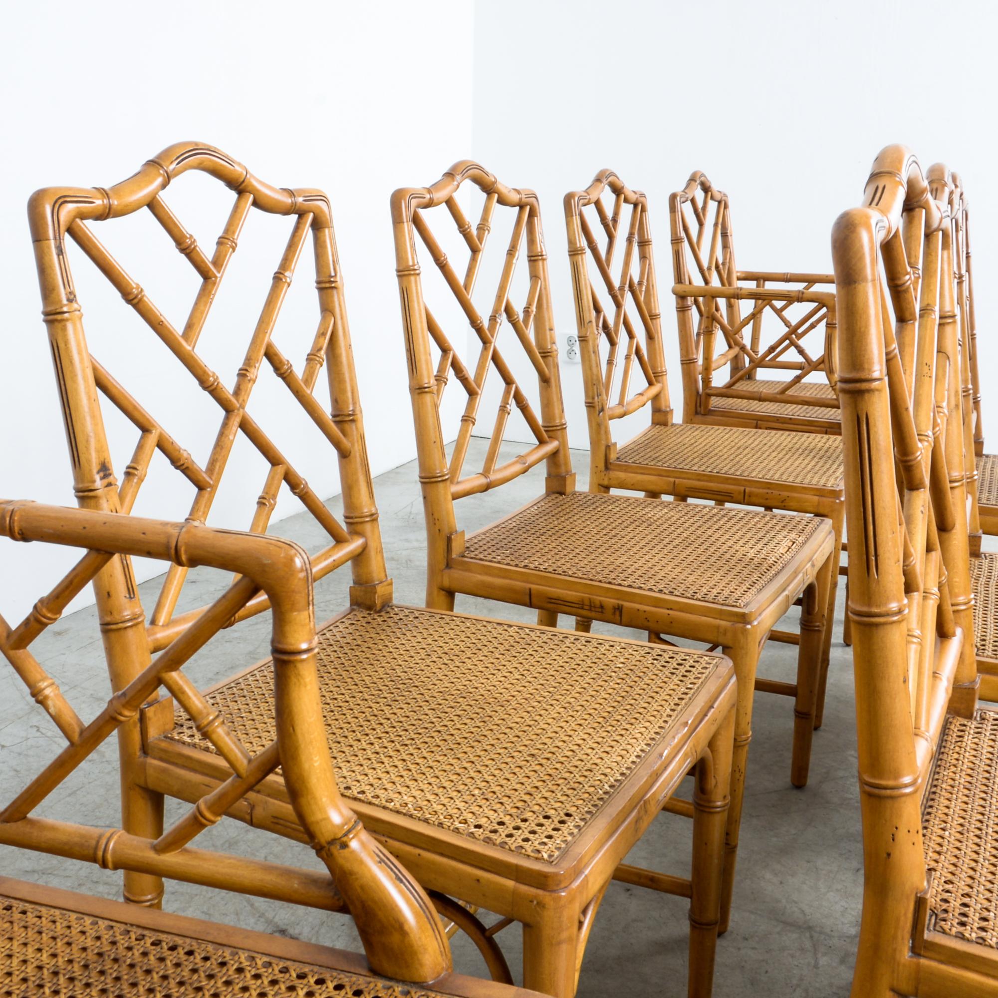 German Faux Bamboo Chippendale Chinese Dining Chairs, Set of Eight