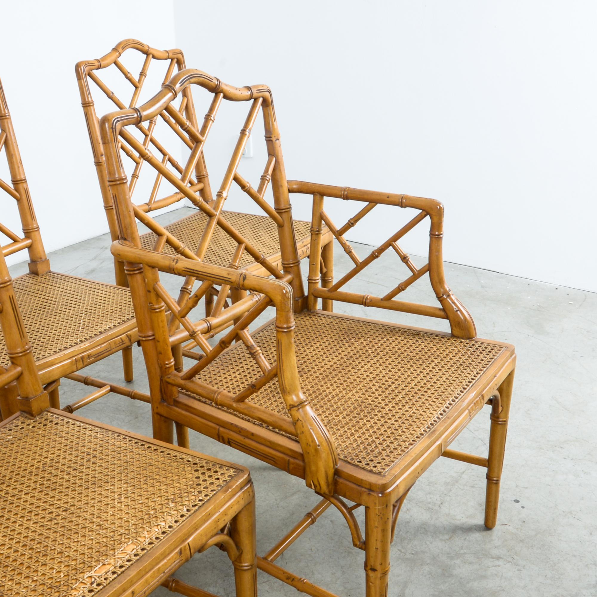 Late 20th Century Faux Bamboo Chippendale Chinese Dining Chairs, Set of Eight
