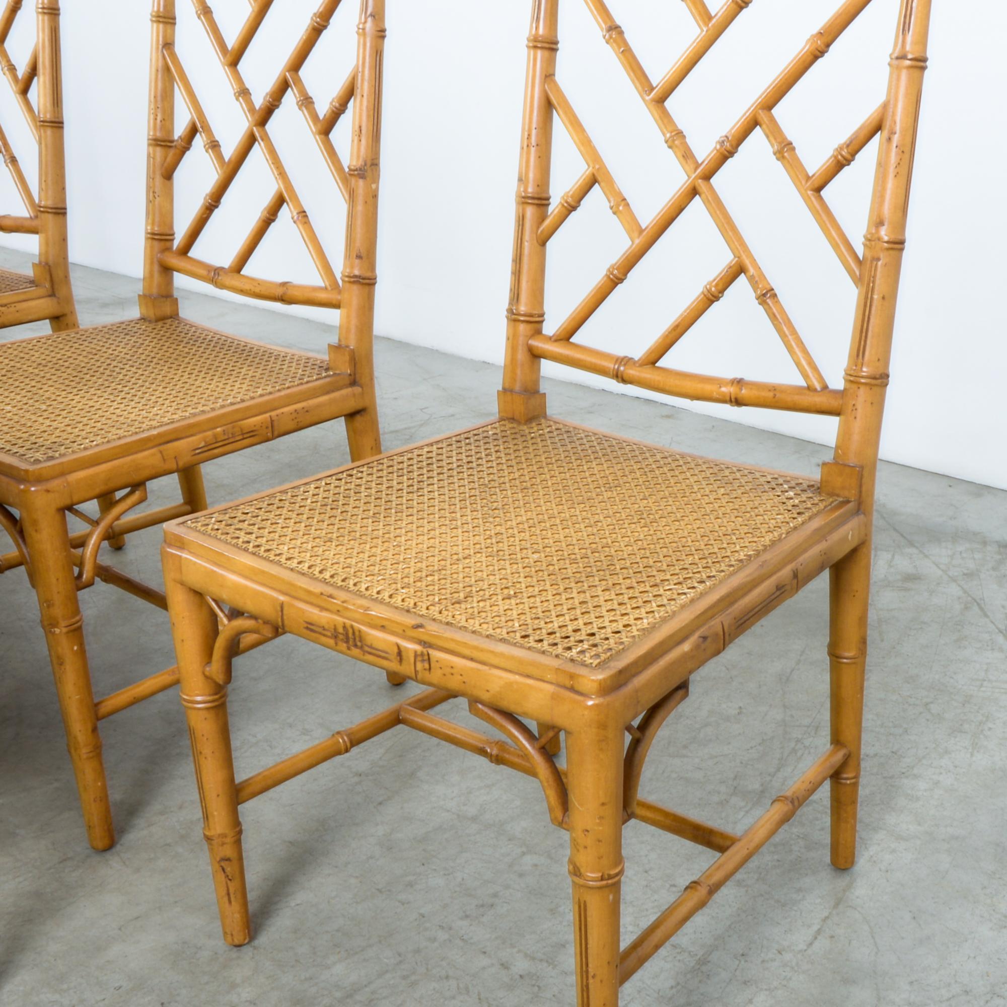 Straw Faux Bamboo Chippendale Chinese Dining Chairs, Set of Eight