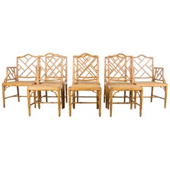 Faux Bamboo Chippendale Chinese Dining Chairs, Set of Eight