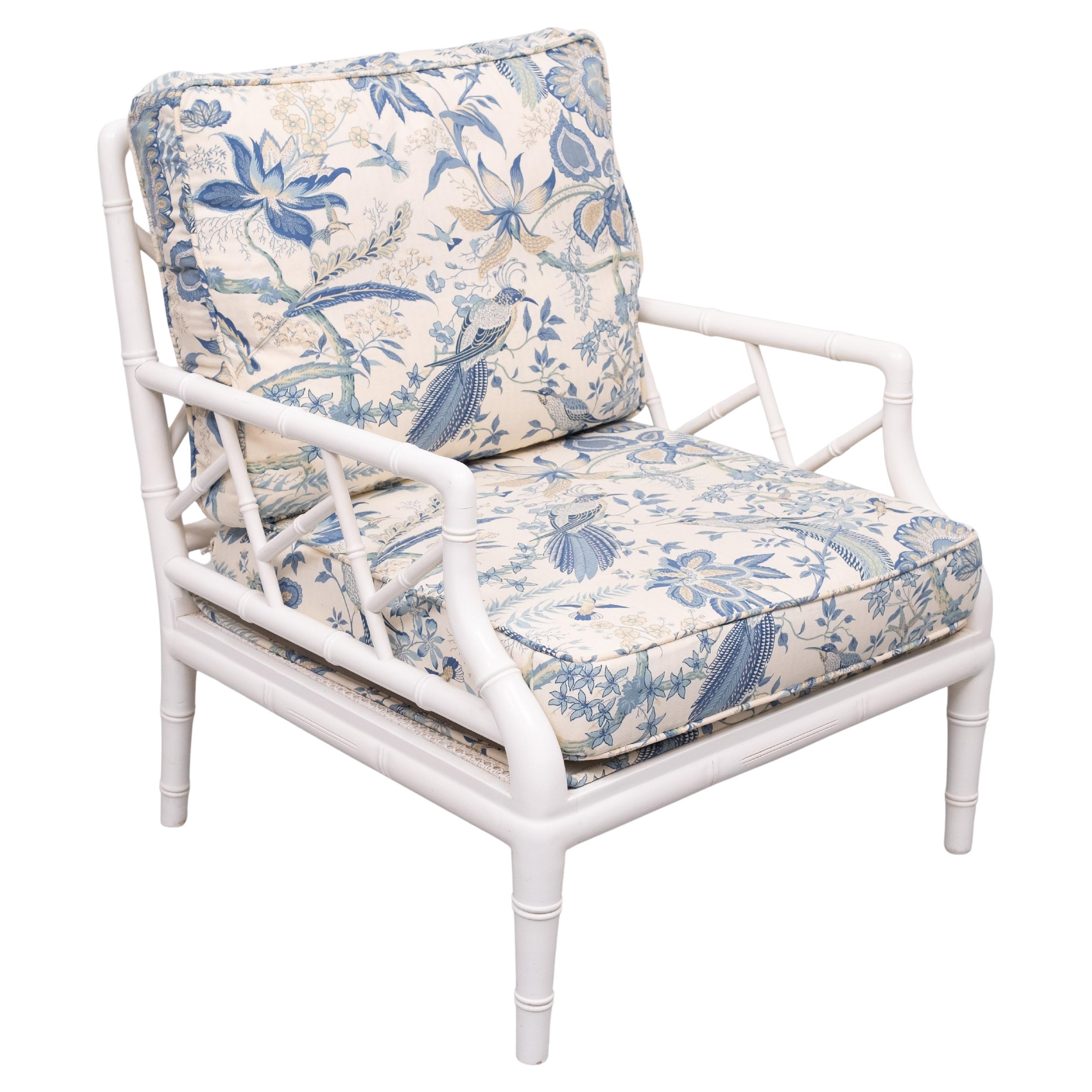 Hollywood Regency Faux Bamboo Chippendale lounge chair . 1970s France For Sale
