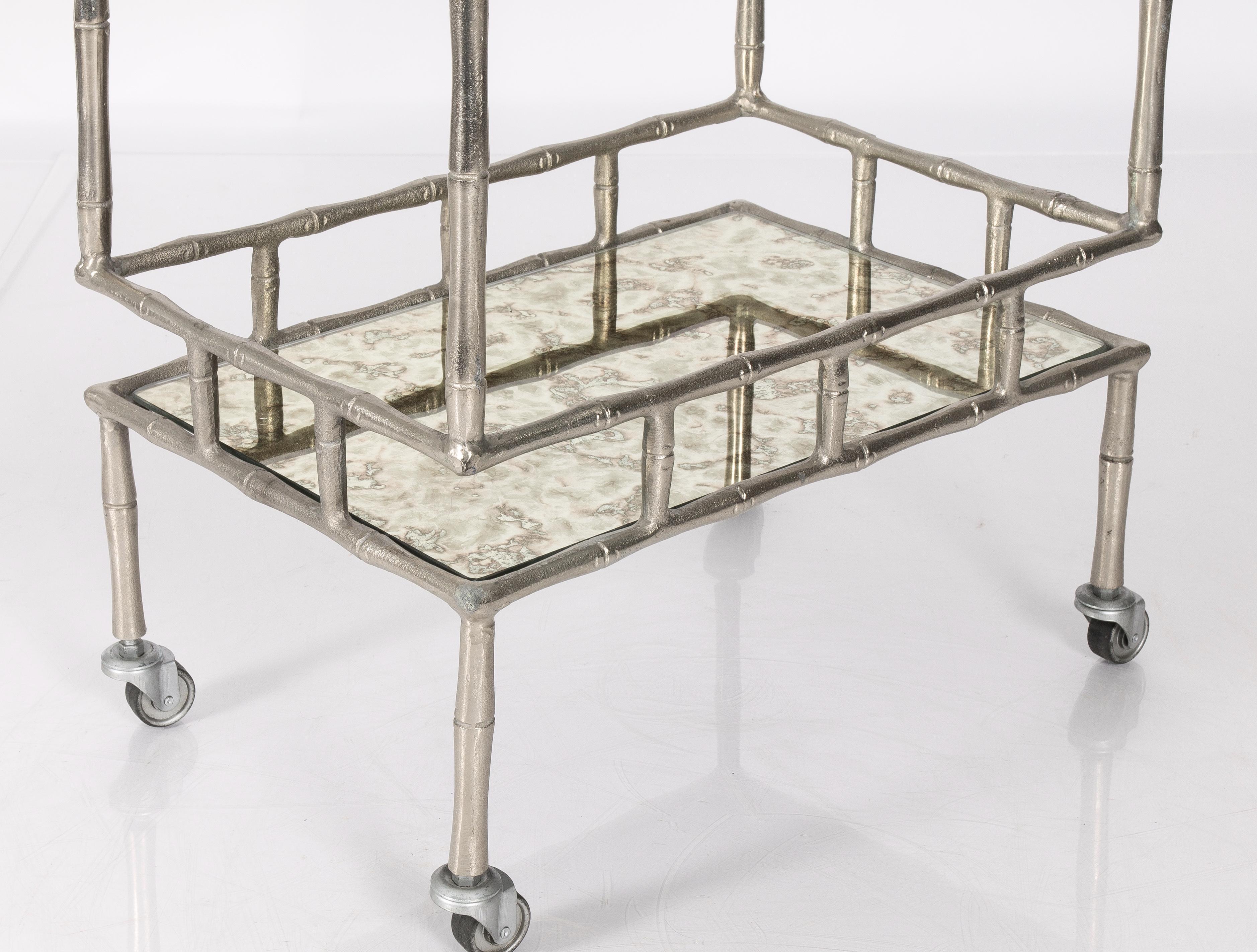 Faux Bamboo Chrome and Mirrored Bar Cart 1