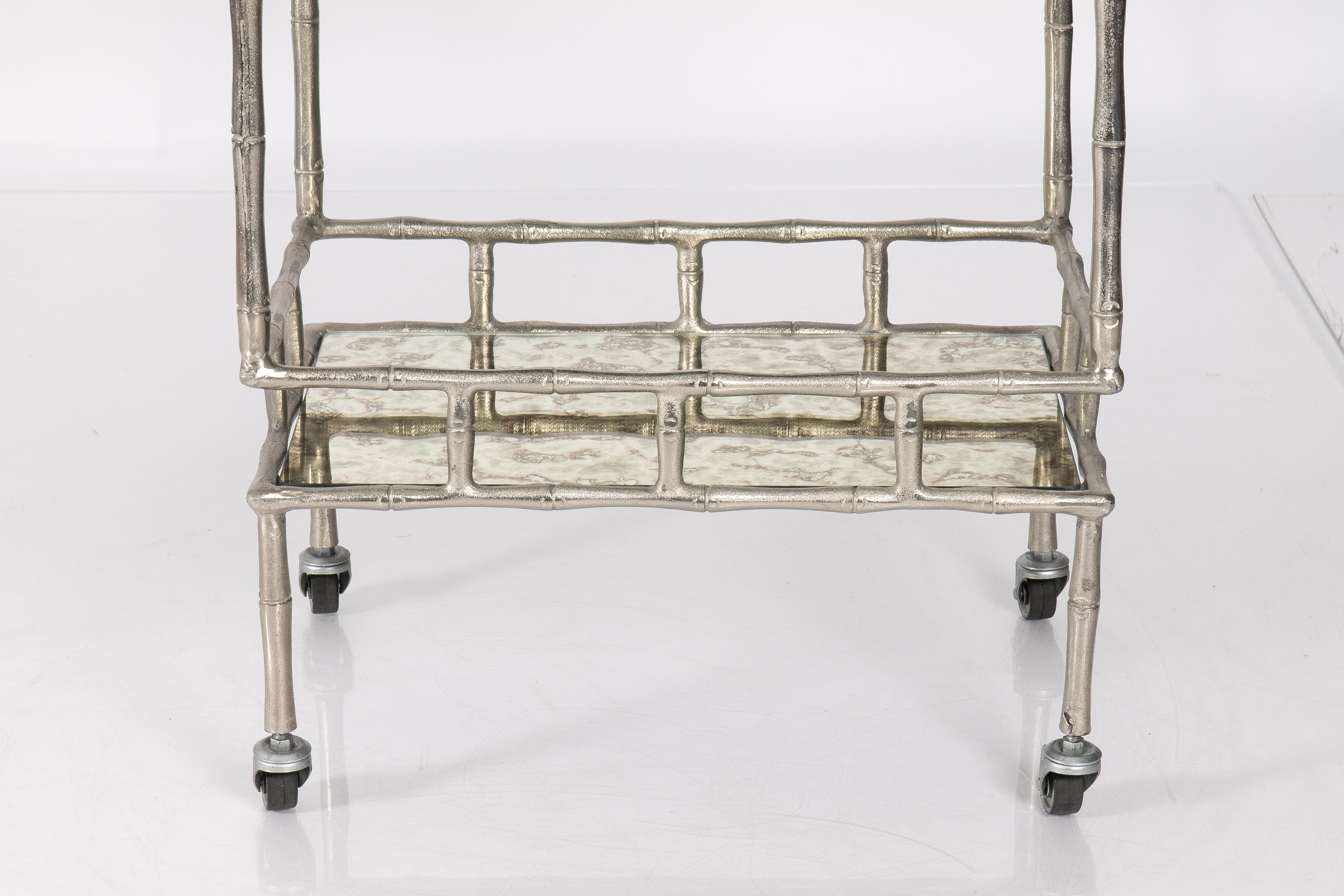 Faux Bamboo Chrome and Mirrored Bar Cart 2