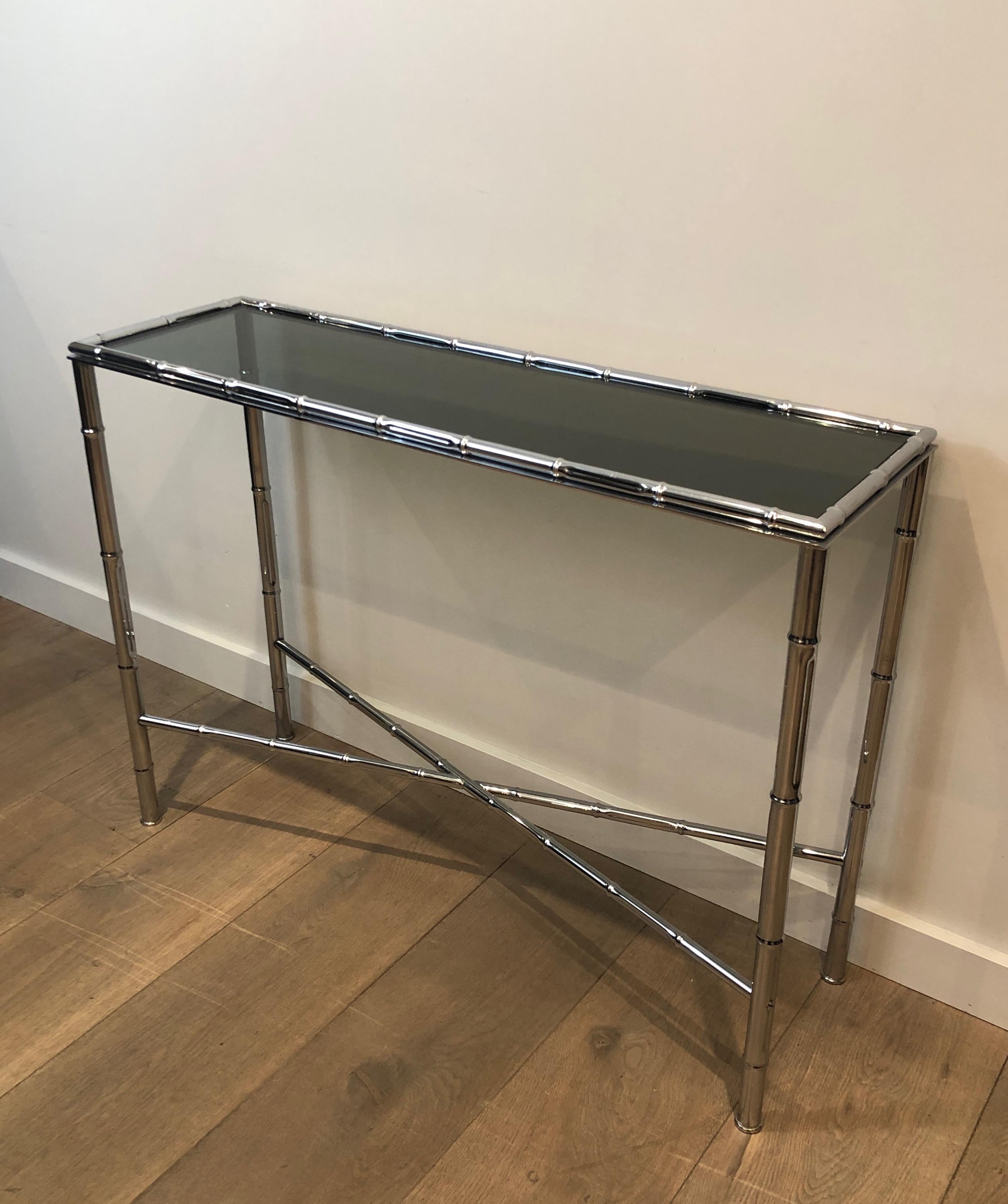 Faux-Bamboo Chrome Console and Matching Mirror, Maison Baguès Style For Sale 5