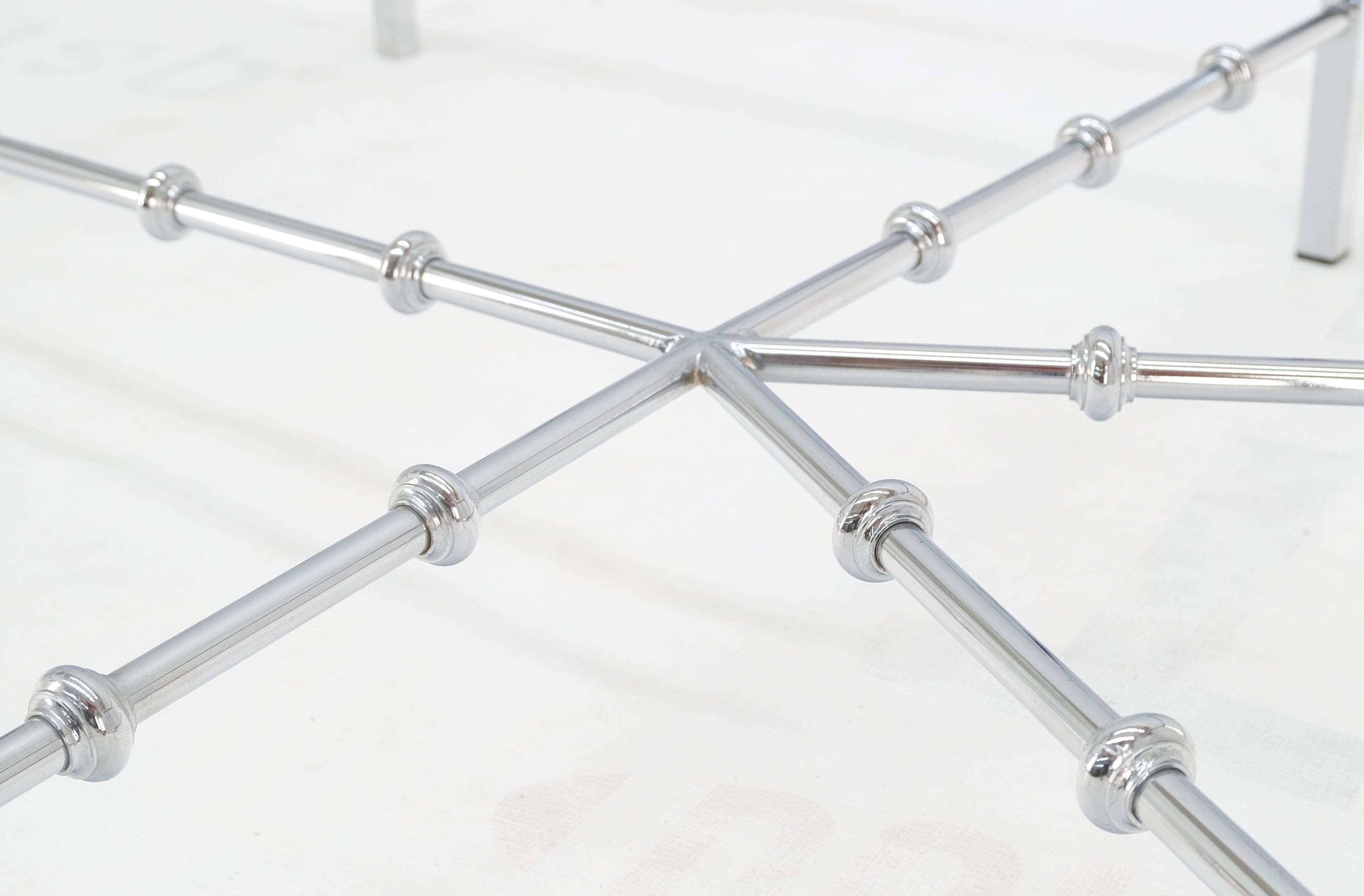 Italian Faux Bamboo Chrome Glass Top Brass Balls Finials Elongated Hexagon Coffee Table For Sale