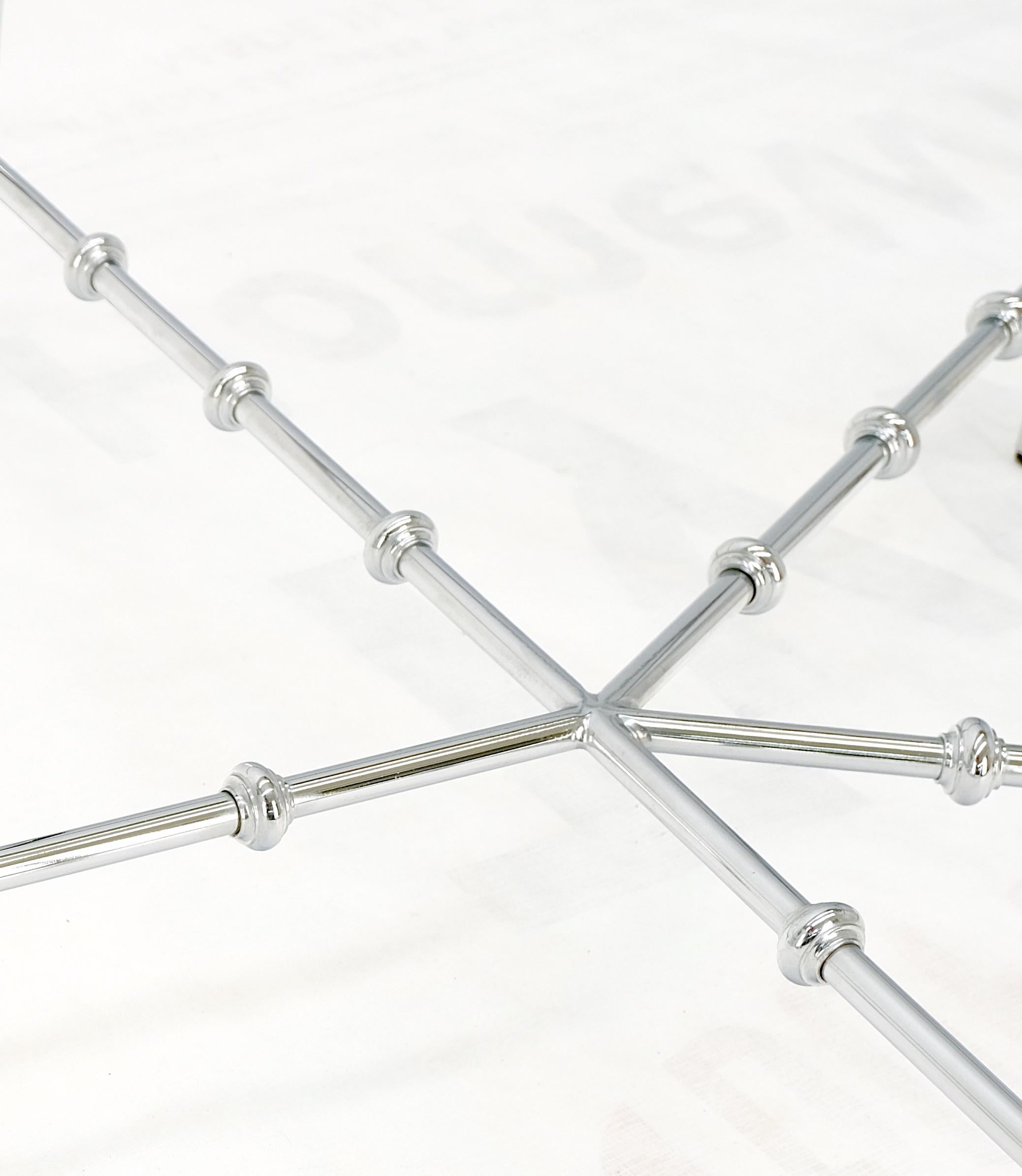 20th Century Faux Bamboo Chrome Glass Top Brass Balls Finials Elongated Hexagon Coffee Table For Sale