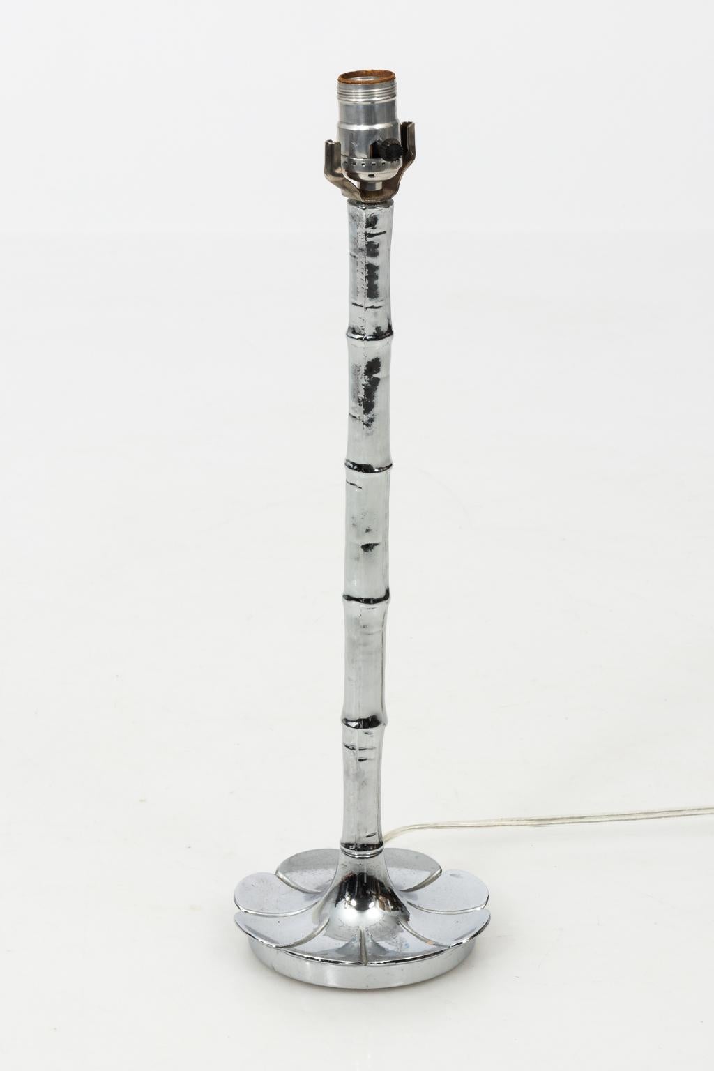 Hollywood Regency Faux Bamboo Chrome Lamp, circa 1970s For Sale