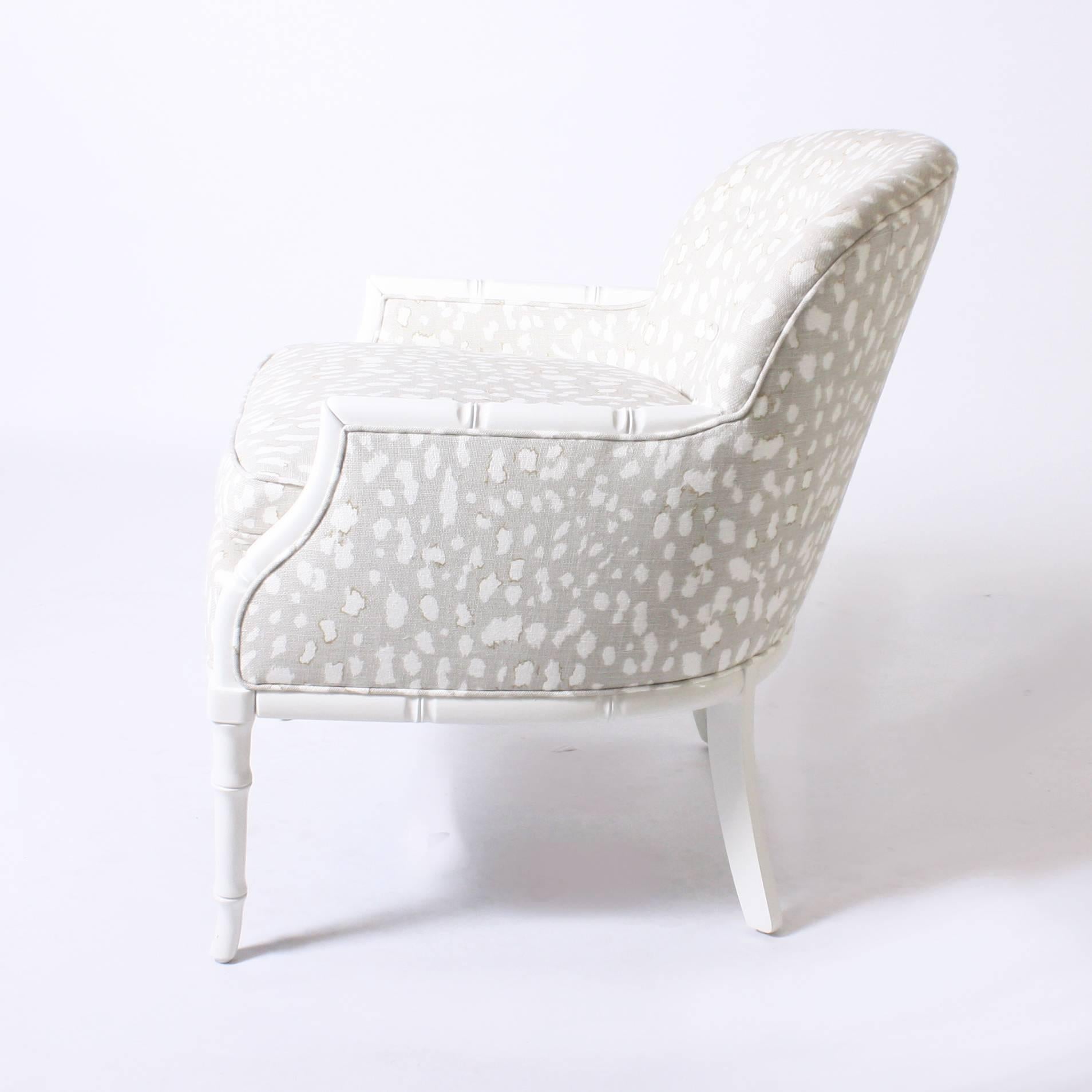 Upholstery Faux Bamboo Club Chair for Kravet fabric, circa 1960
