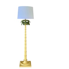 Faux Bamboo Coastal Palm Tree Floor Lamp With Metal Fronds