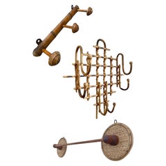 Faux Bamboo Coat Hooks Set of 3, Hand-Woven, Mid-20th Century