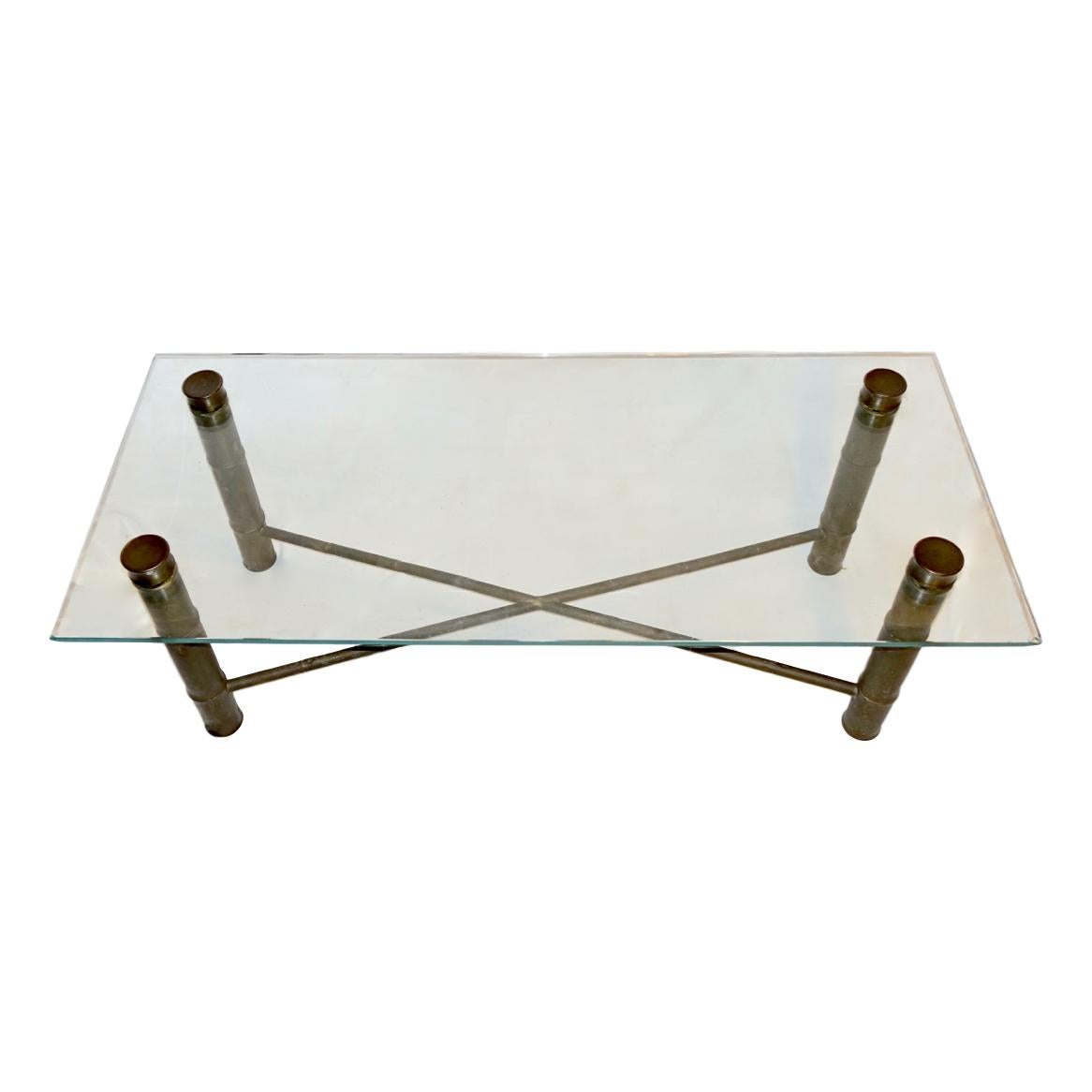 Brass Faux Bamboo Coffee Table For Sale