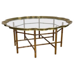 Faux Bamboo Coffee Table With Brass and Glass Top