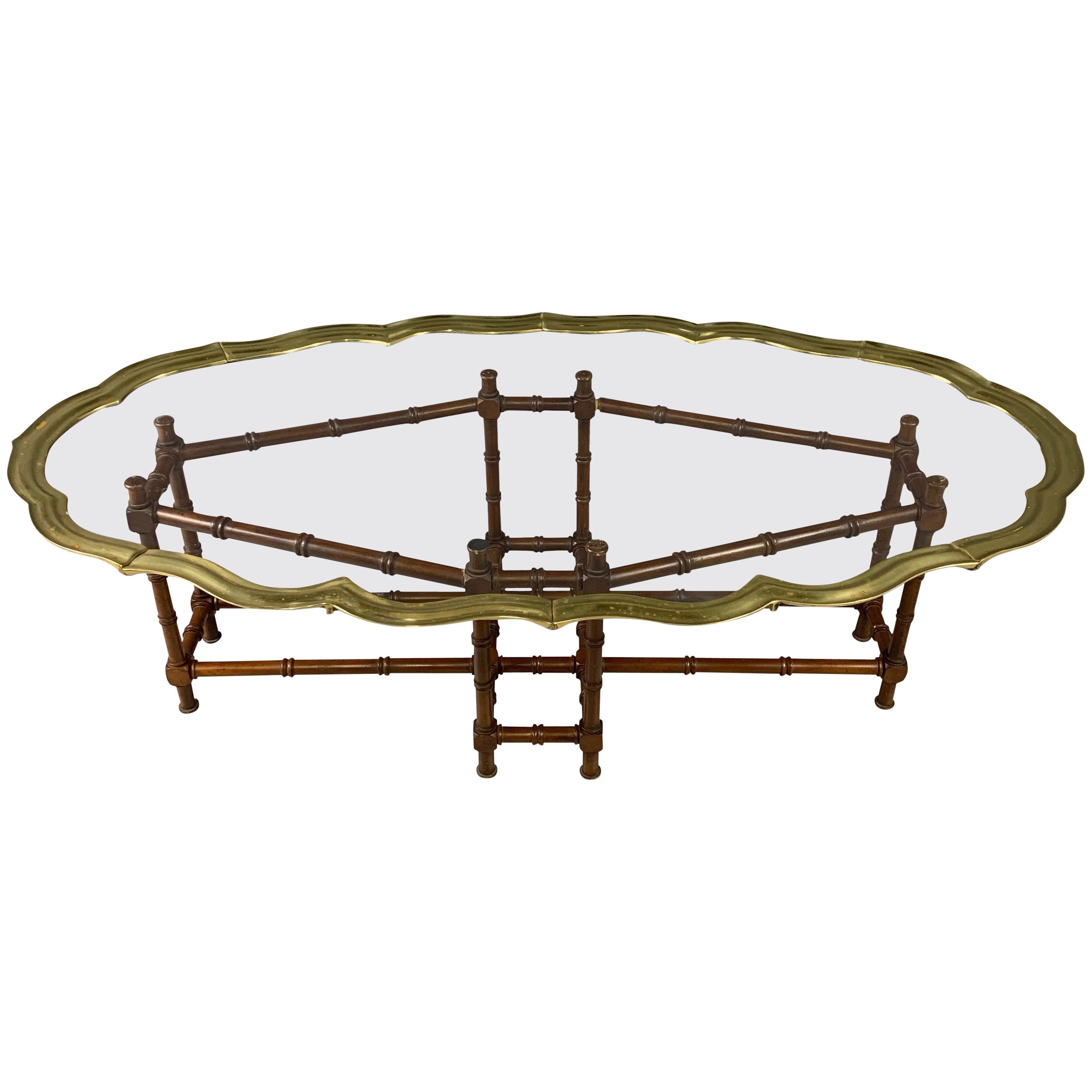 Faux Bamboo Coffee Table with Brass and Glass Top