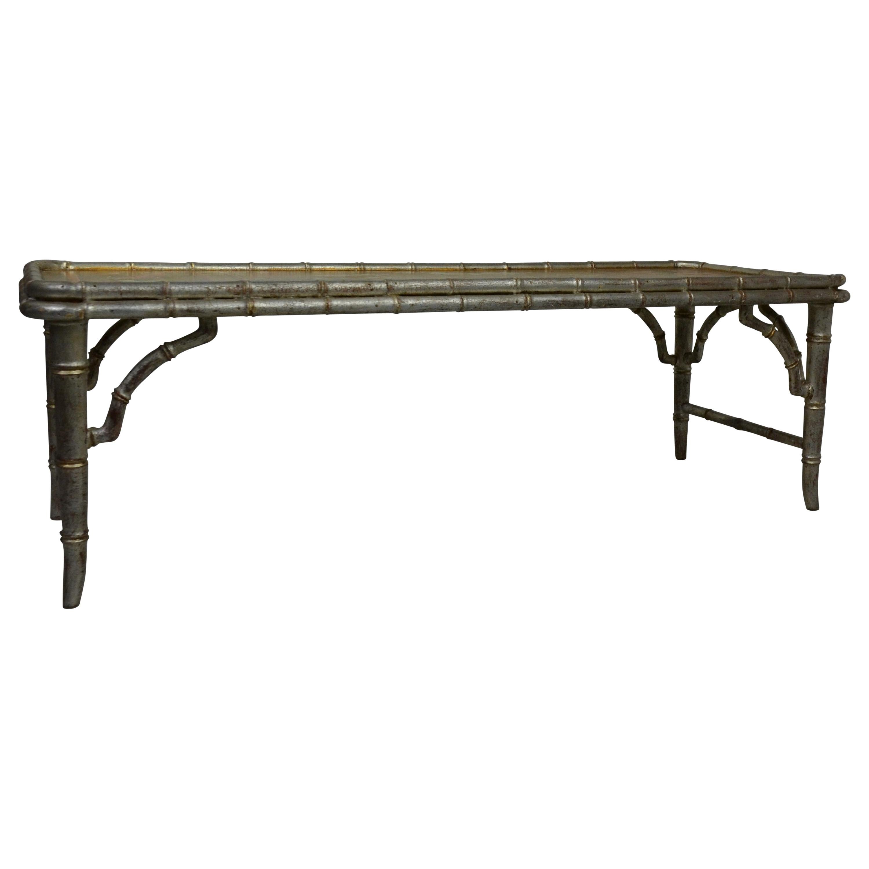 Faux Bamboo Coffee Table with Chinoiserie Top For Sale