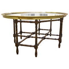 Faux Bamboo Coffee Table with Glass and Brass Top