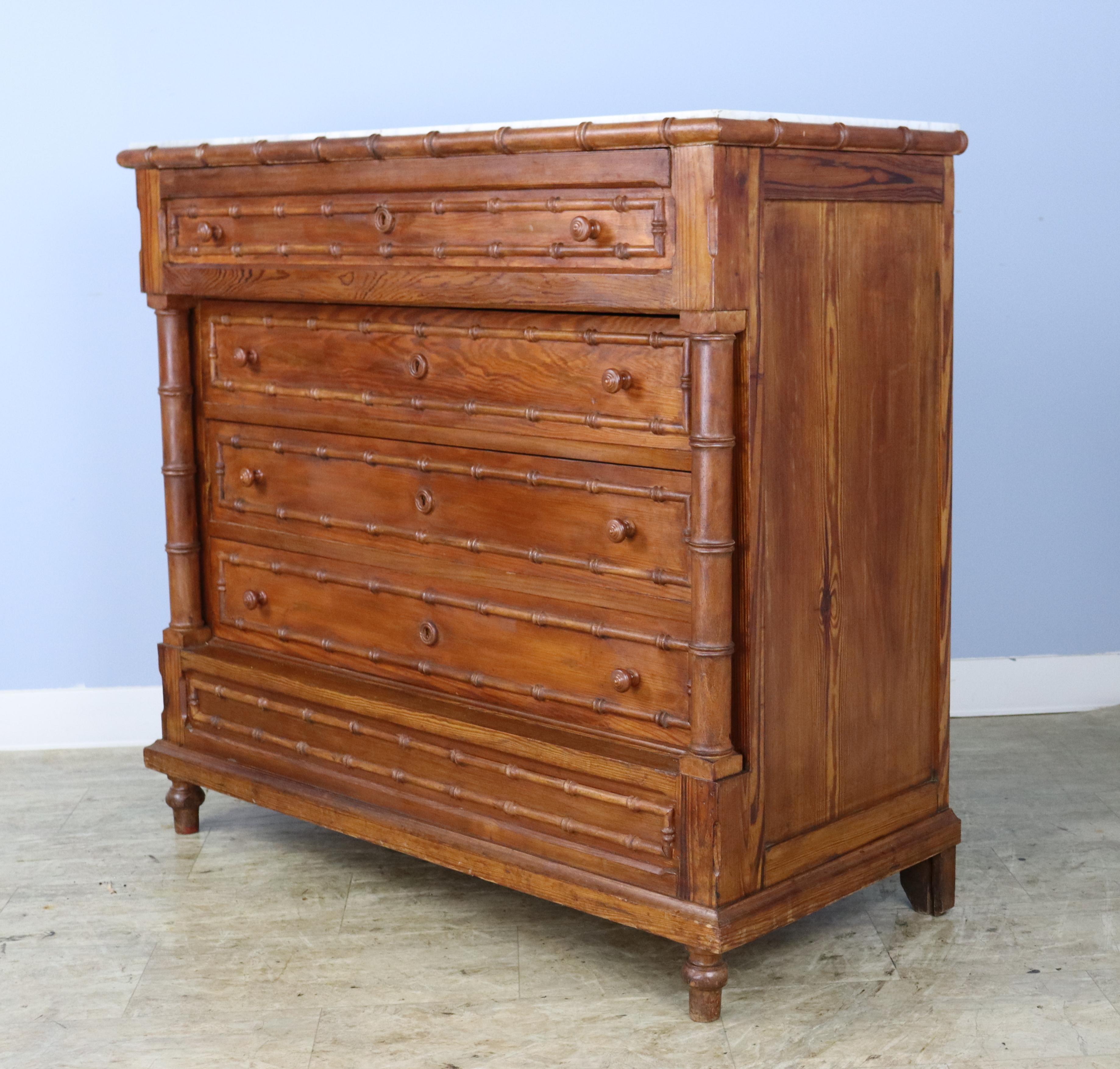 Faux Bamboo Commode with Marble Top In Good Condition For Sale In Port Chester, NY