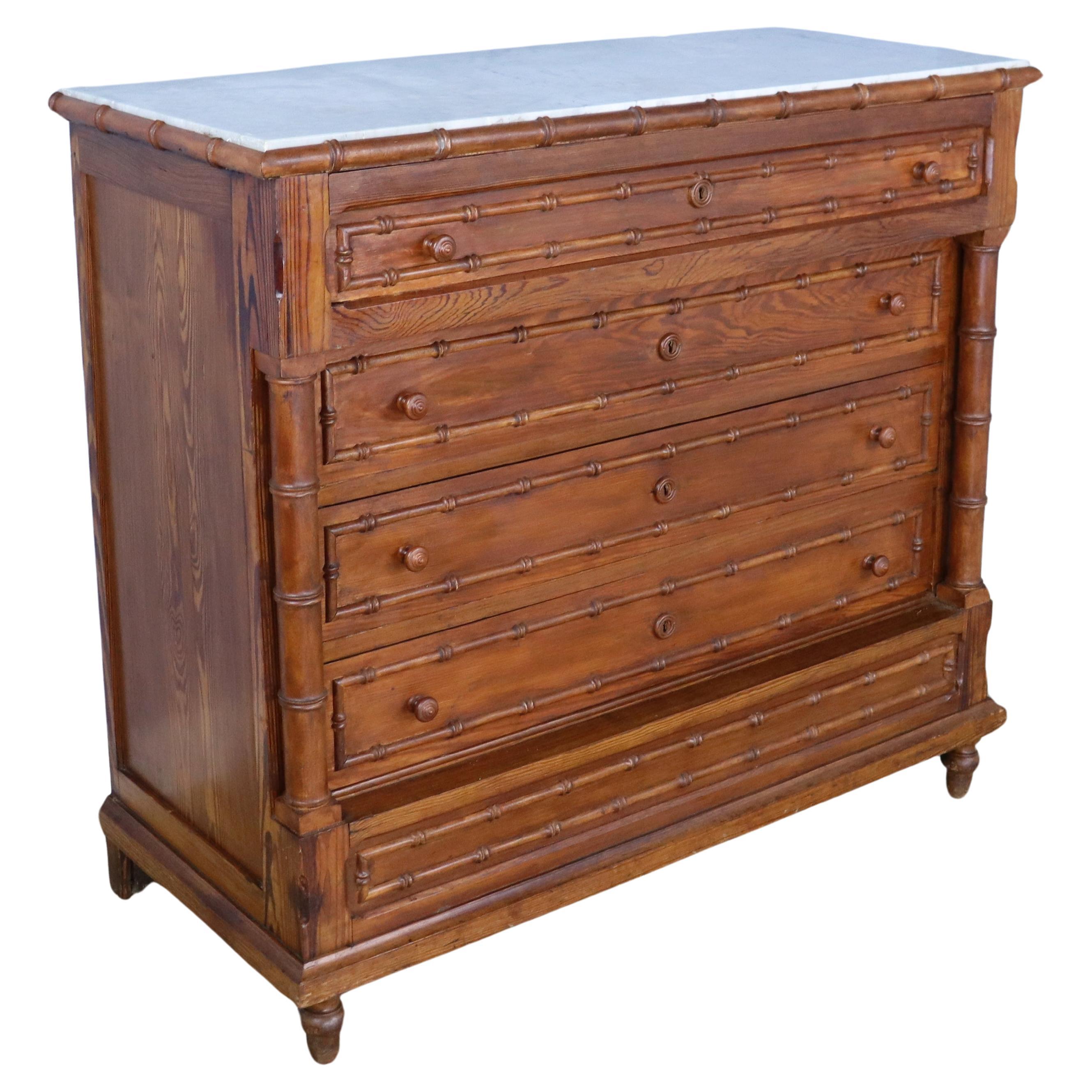 Faux Bamboo Commode with Marble Top For Sale