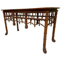 Faux Bamboo Console/Sofa/Entry Table Features a Rich Brown Stain and a Pavilion
