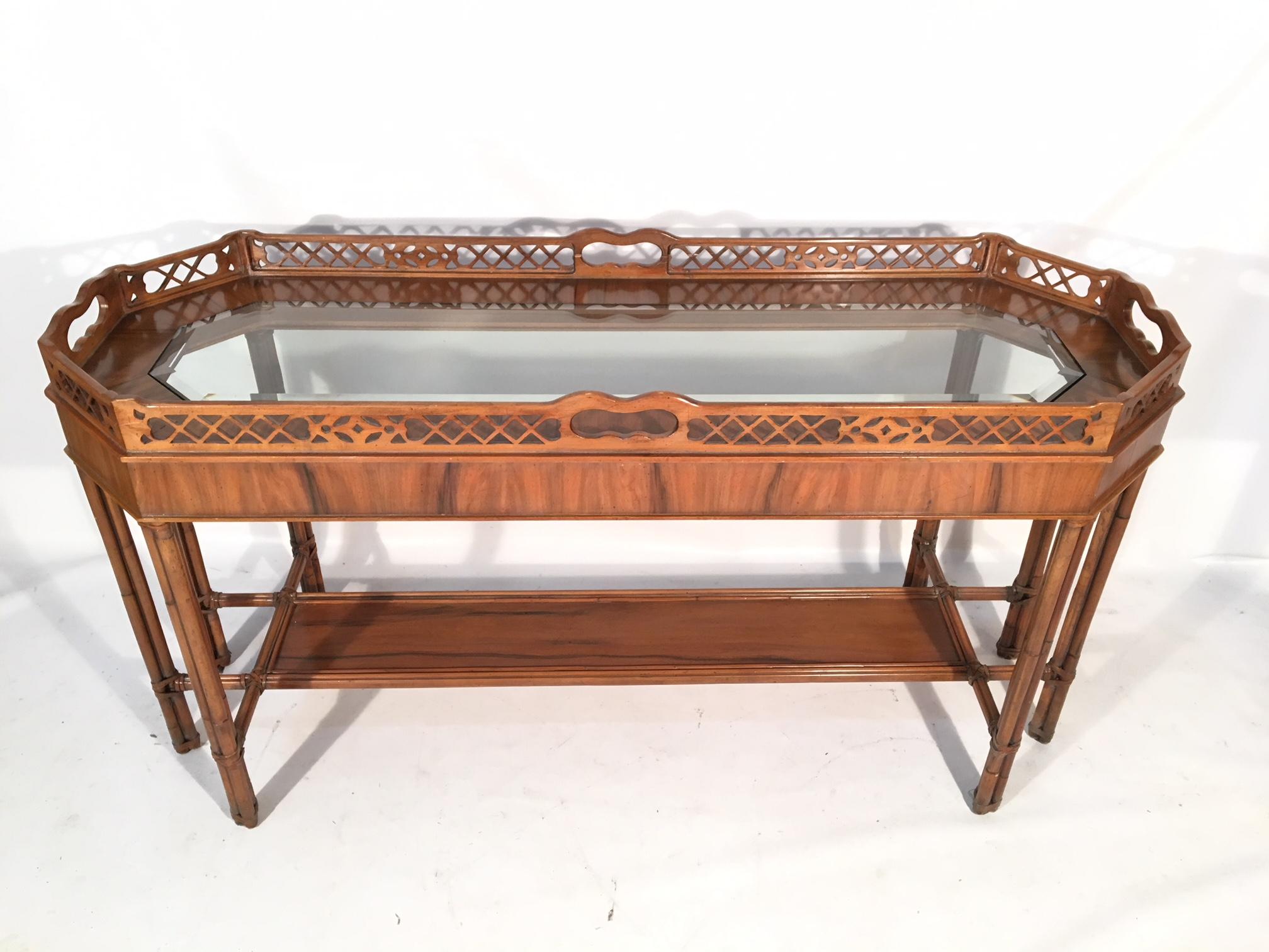 Hollywood Regency Faux Bamboo Console Table For Sale