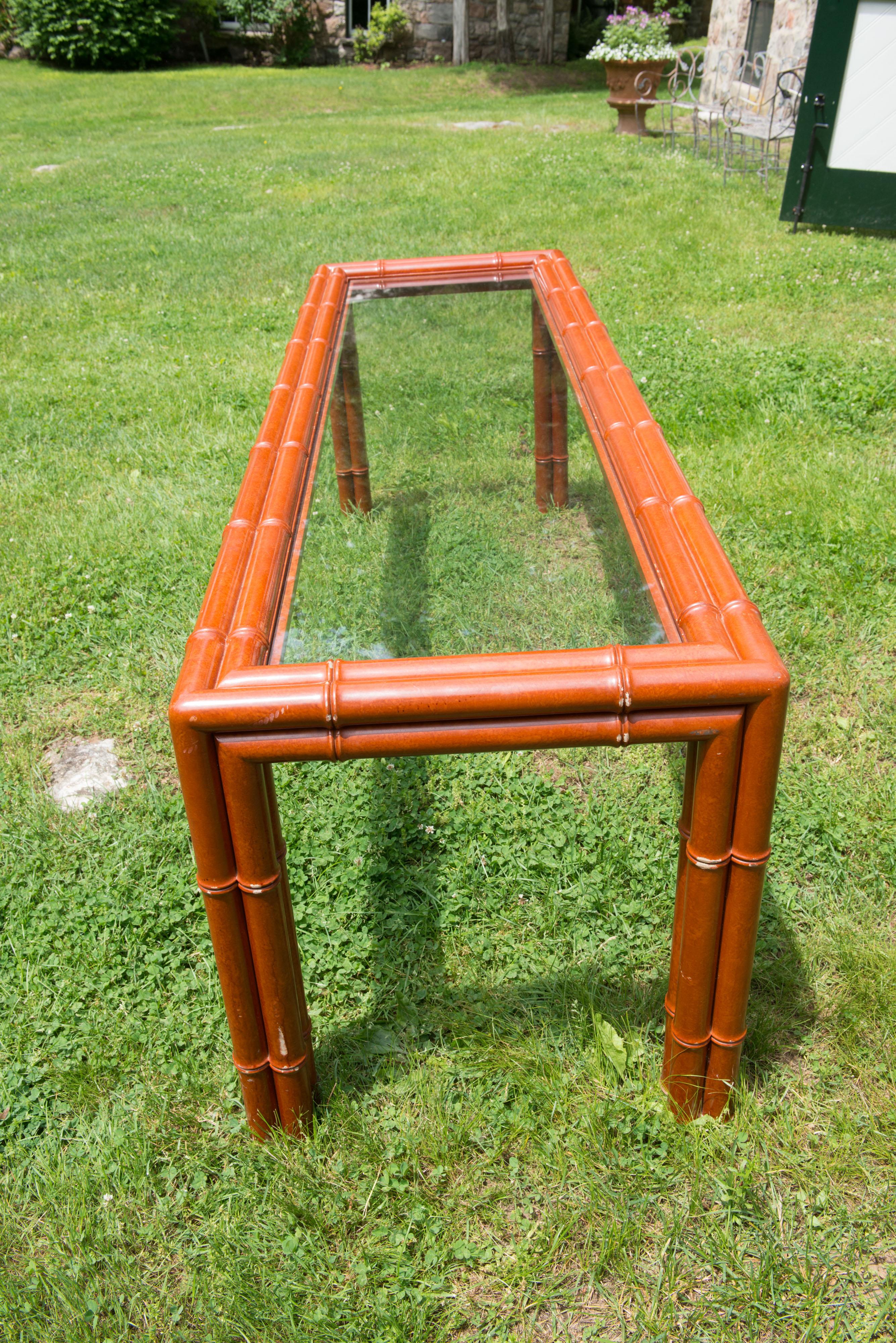 Mid-Century Modern Faux Bamboo Console Table For Sale