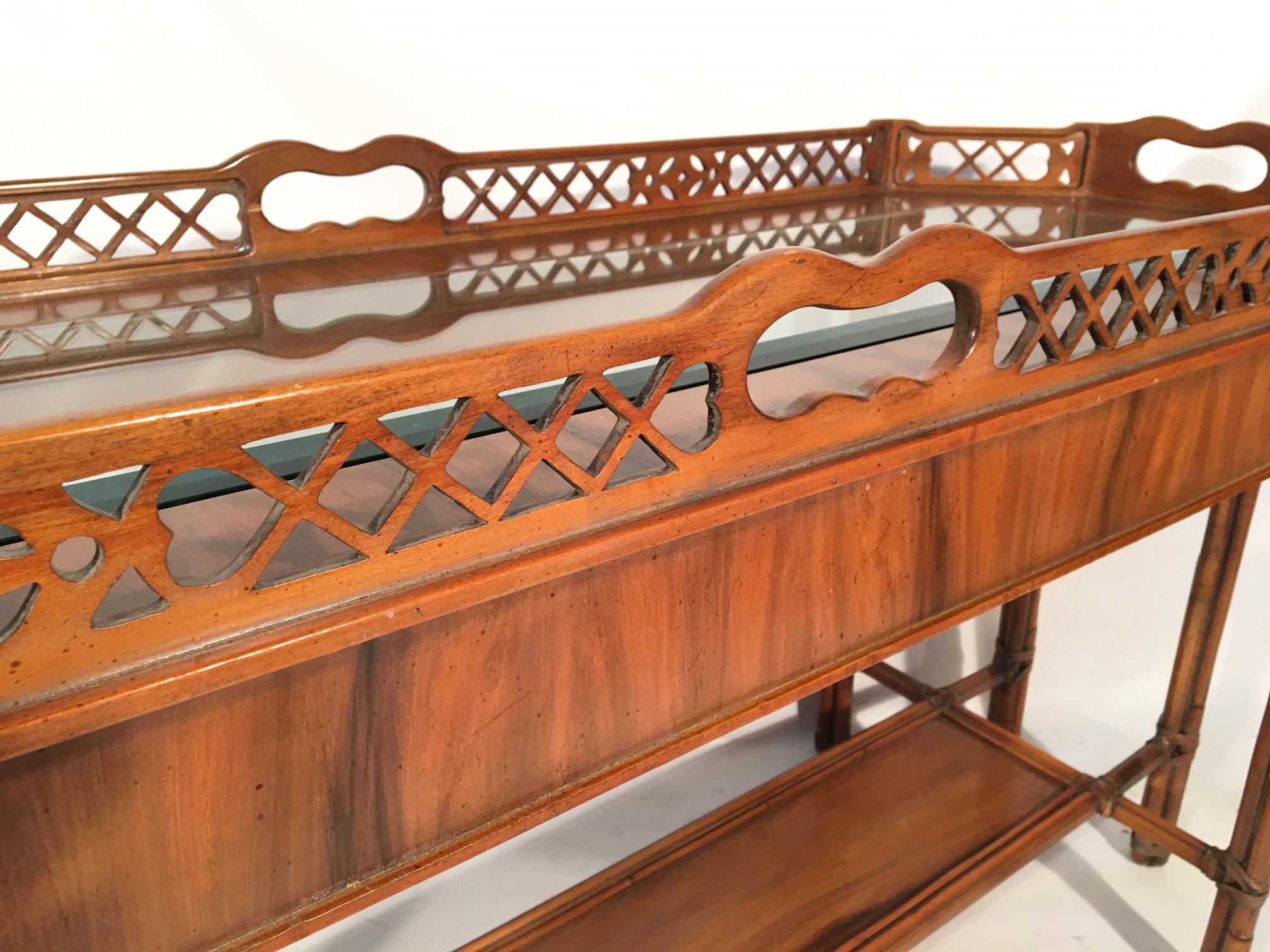 Metal Faux Bamboo Console Table For Sale