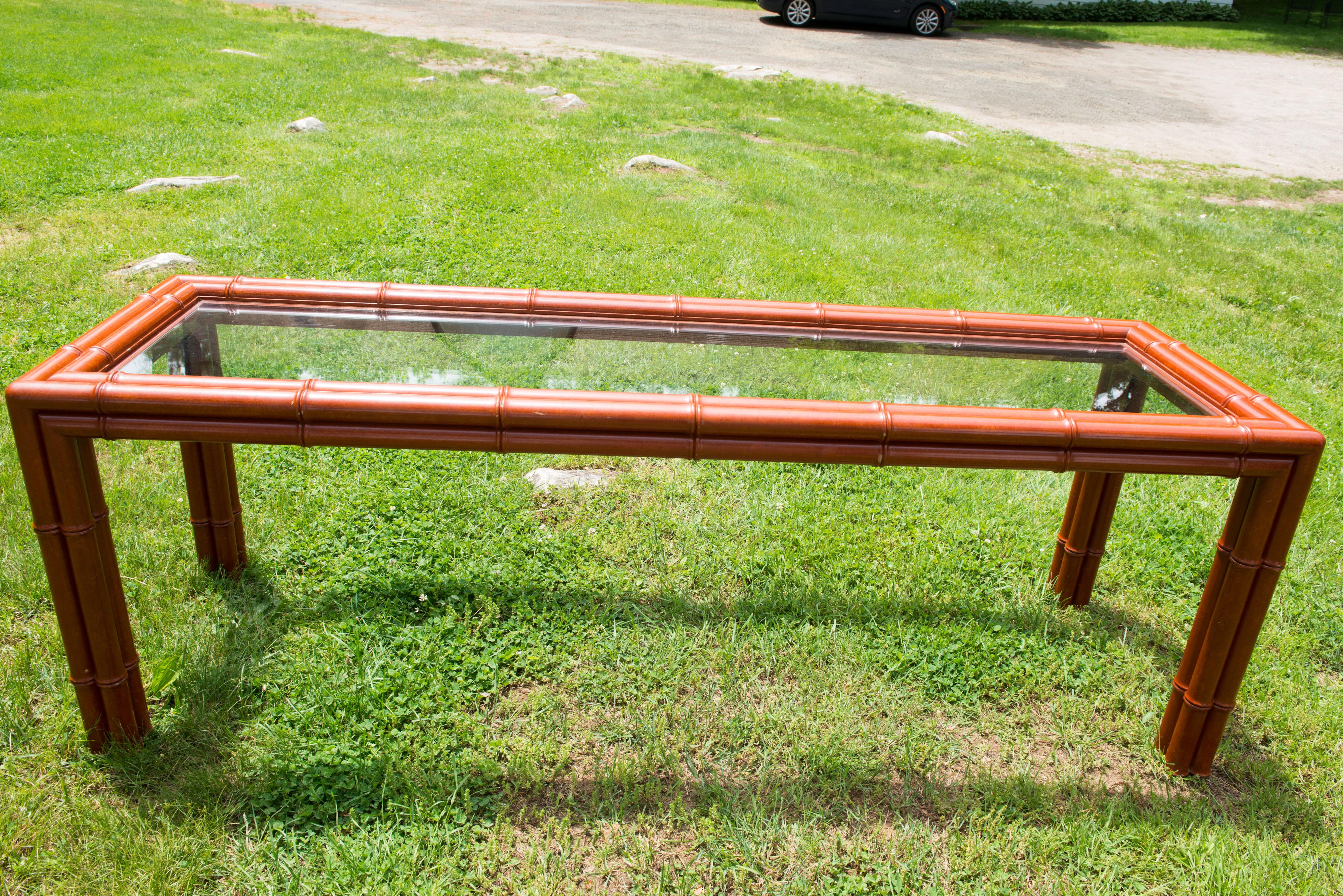 Late 20th Century Faux Bamboo Console Table For Sale