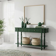 Faux Bamboo Console Table in Jade Green