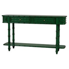 Faux Bamboo Console Table in Jade Green