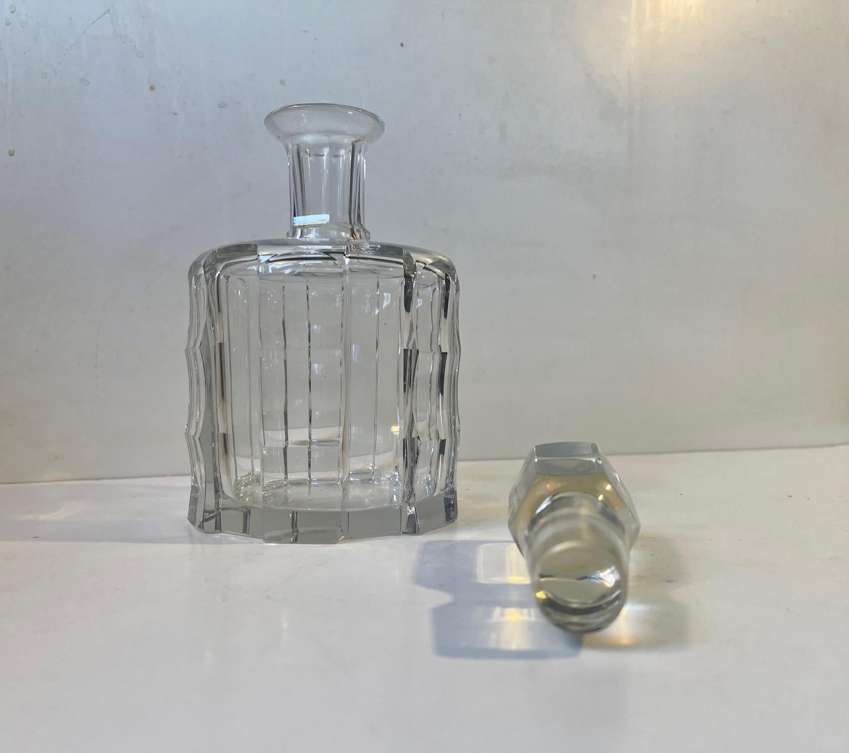 Scandinavian Faux Bamboo Crystal Decanter by Orrefors Sweden, 1960s For Sale